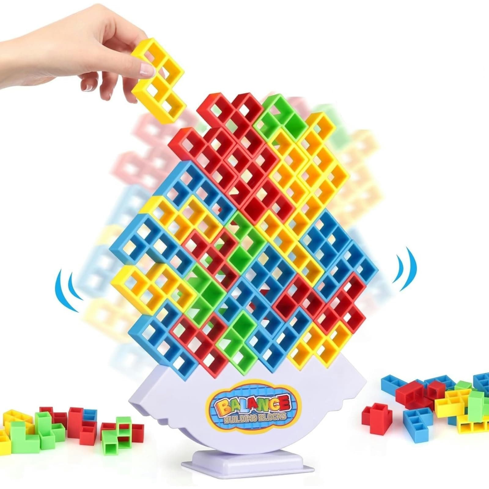 - 64 Pcs Stacking Tower Game with 22 Cards, Giant Tumble Balance Game for Kids, Family Games for Kids and Adults, Easter Gifts for Teen Boys & Girls, Party Board Game for Kids 6-12 & Adults