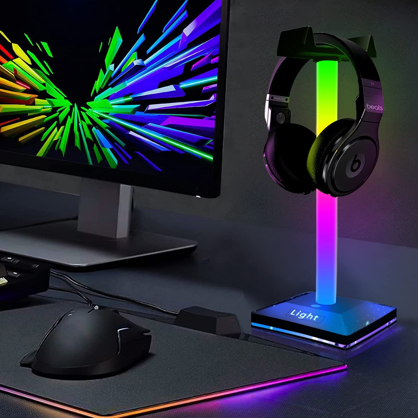 Headphone Stand Light Headset Holder Gaming Headset Holder USB LED Desktop RGB Headphones Stand Lamp, Multi-Color Modes Headphone Holder for Headphones