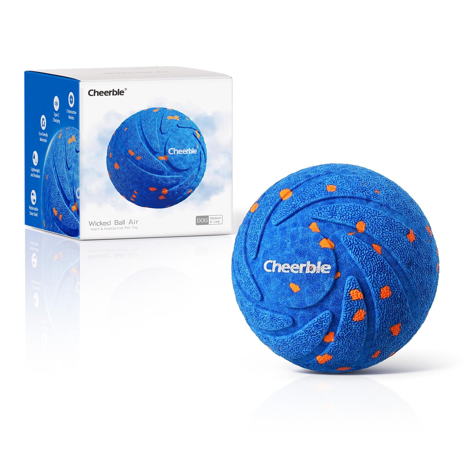 Cheerble Smart Interactive Dog Toy, Wicked Ball AIR, Automatic Moving, Bouncing, and Rotating, E-TPU Material, IPX7 Waterproof Rating, Active Rolling Ball for Puppy, Medium and Large Dogs