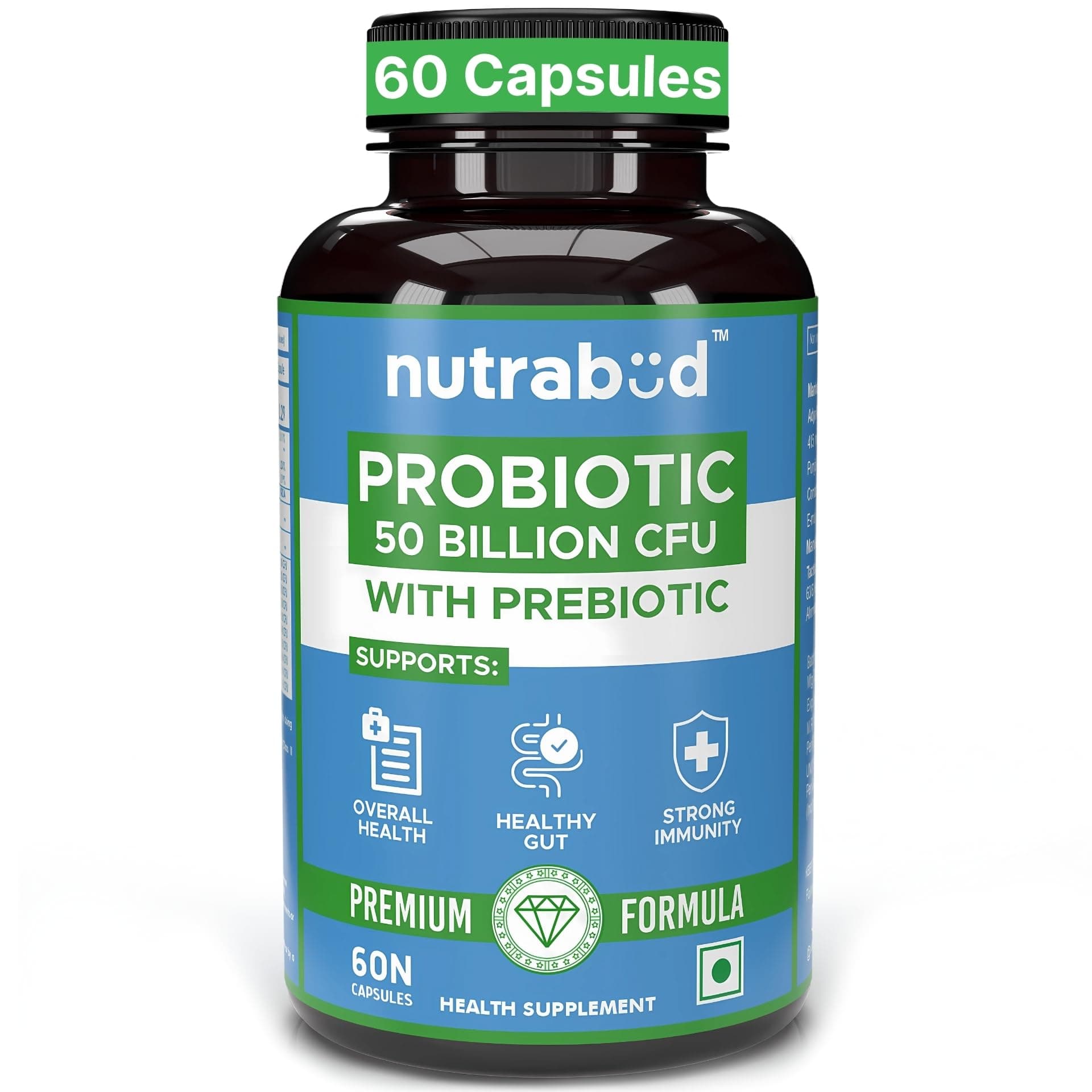 Probiotic Supplement 50 Billion CFU - 60 Veg Capsules - Probiotic for Gut Health Supplements - Supports Digestion & Immunity (60 Count (Pack of 1), Unflavoured)