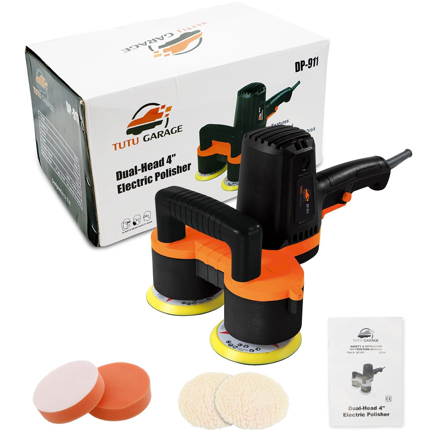 2017 TuTu Garage Dual Head 4-Inch Electric Polisher And Buffer - 6 Variable Speeds Efficient Random Orbit Grinder With 4 × Hook&Loop Polishing Pads