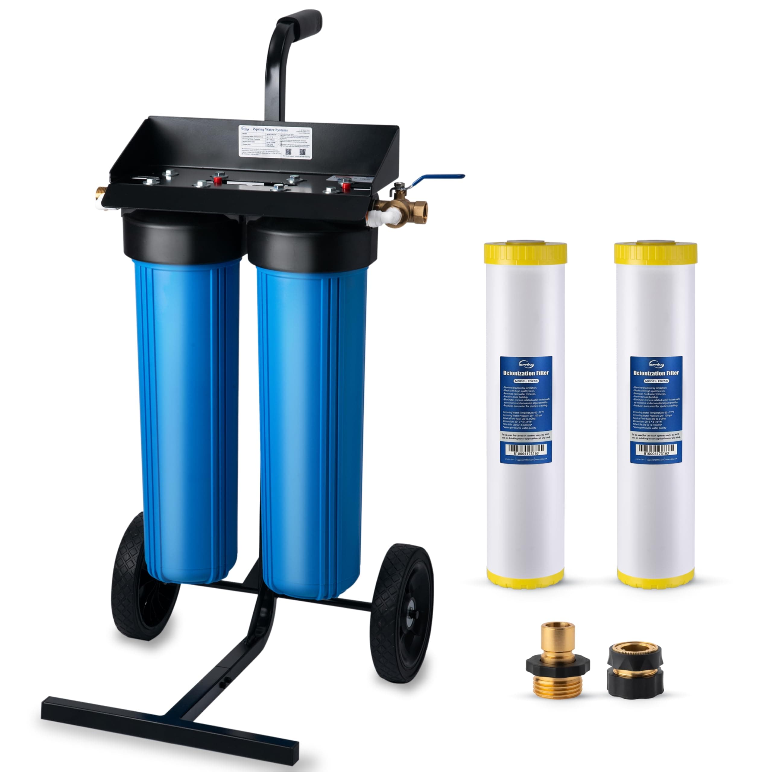 iSpring Spotless Water System for Car Wash, Deionized Water System with Bypass Valve & Rolling Cart, Spot Free Solutions for All Vehicles, Motorcycles, RV, Bikes, Boats, and Yachts, Model: WGB22BD-BP