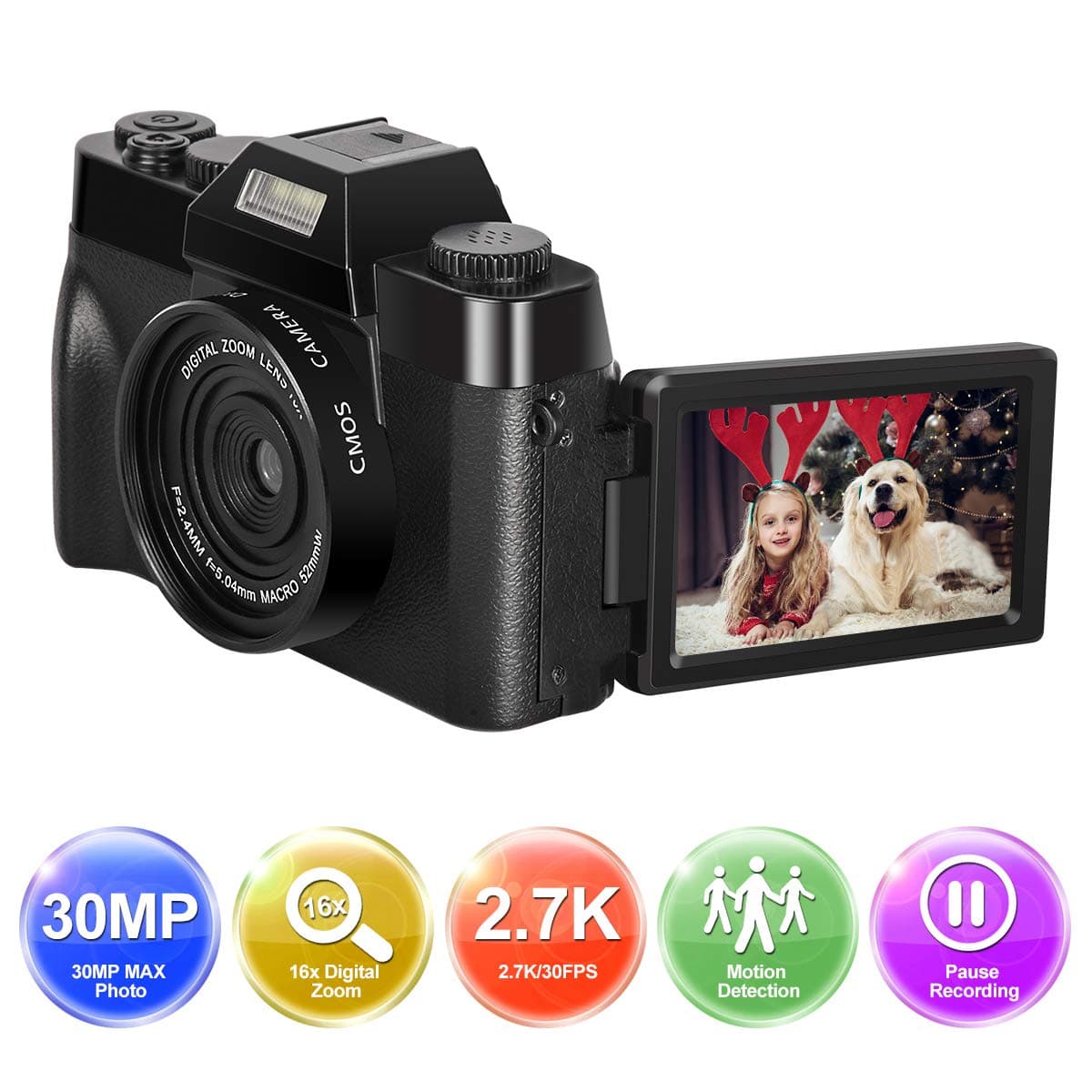 Digital Camera vlogging camera Mini Camera 1080P Full HD Camera 30.0MP Youtube Digital Cameras 3.0 Inch Flip Screen 16X Digital Zoom with Wide Angle Lens compact camera video camera