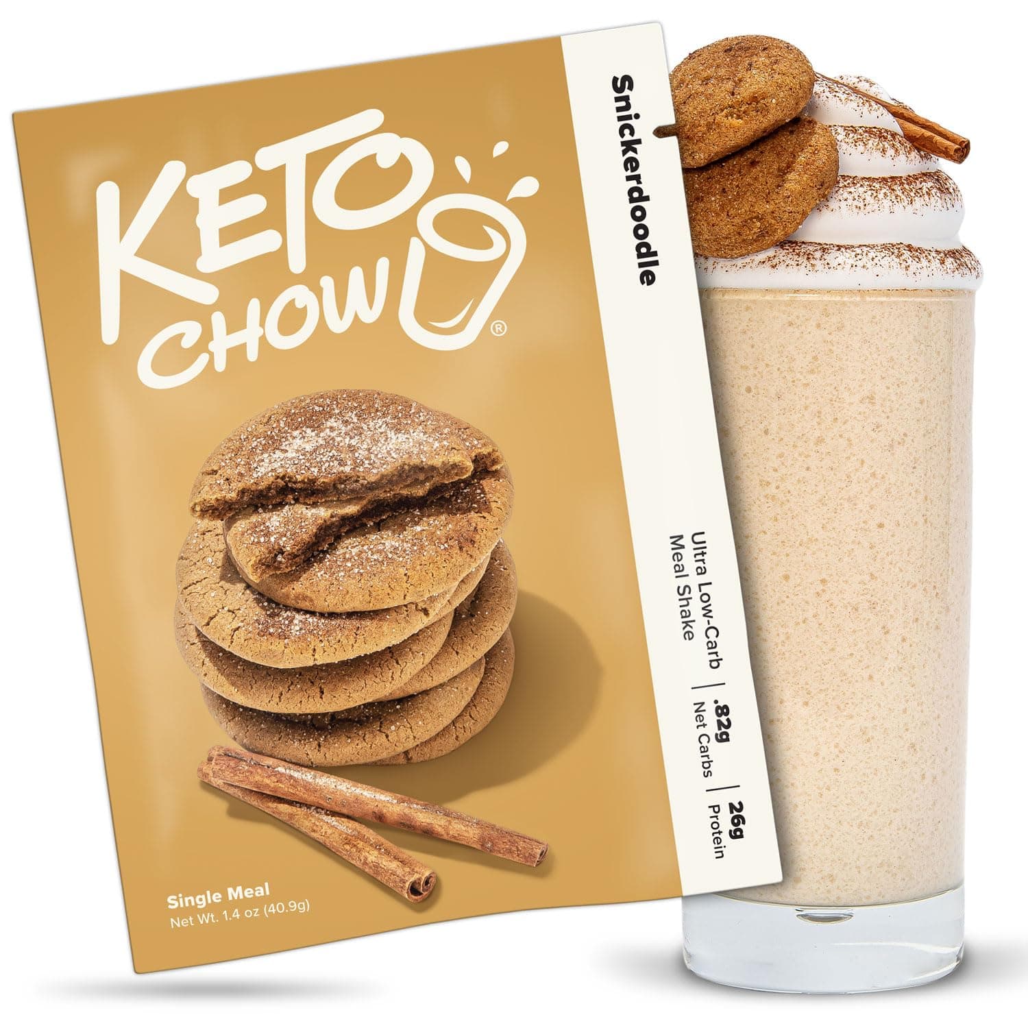 Keto Chow Snickerdoodle | Keto Meal Replacement Shake Powder | Nutritionally Complete | Low Carb | Delicious Easy Meal Substitute | Protein Rich You Choose The Fat | Single Meal Sample
