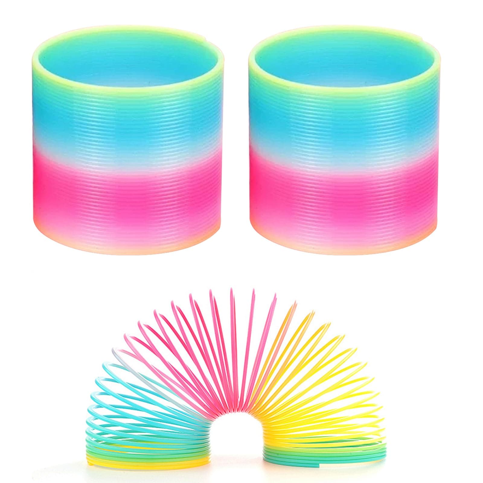 DALAETUS 2 Pcs Rainbow Spring Toys Set, Classic Slinky Party Favours, 6.5 x 6cm Spring Toys Great for Party Favours or Gifts, Giant Slinky Toy