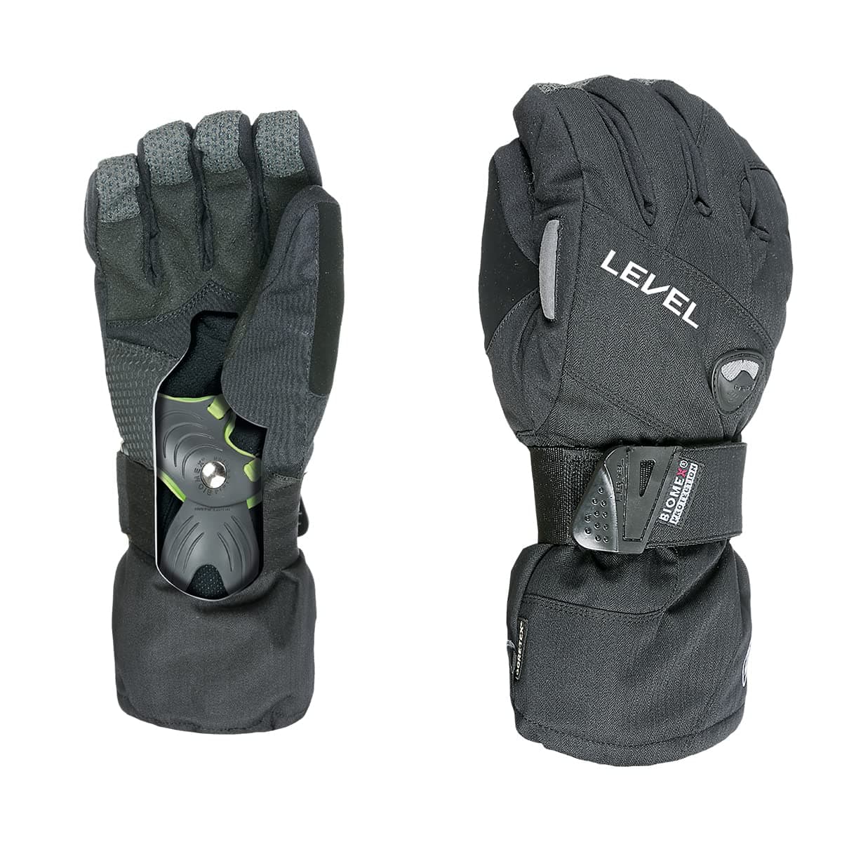 Level Half Pipe GTX Snowboard Protective Gloves with GoreTex Shell, BioMex Integrated Wrist Guards, ThermoPlus Liner (Black, Large (9.0in))