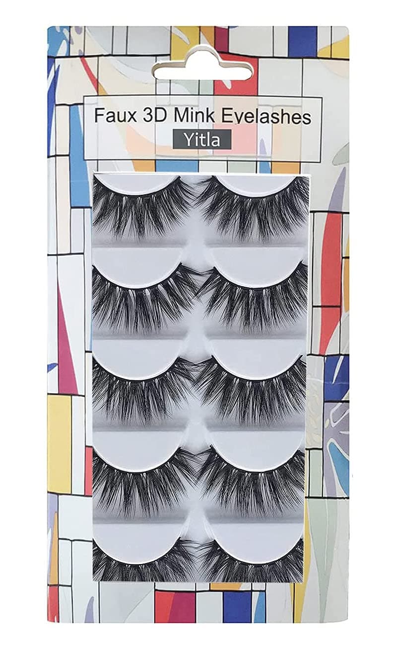 False Eyelashes Set,Professional 5 Pack Faux 3D Mink Eyelashes, Thick Long Multilayer Fluffy False Eyelashes With Free Precision Eyelashes Clip (5 pairs)