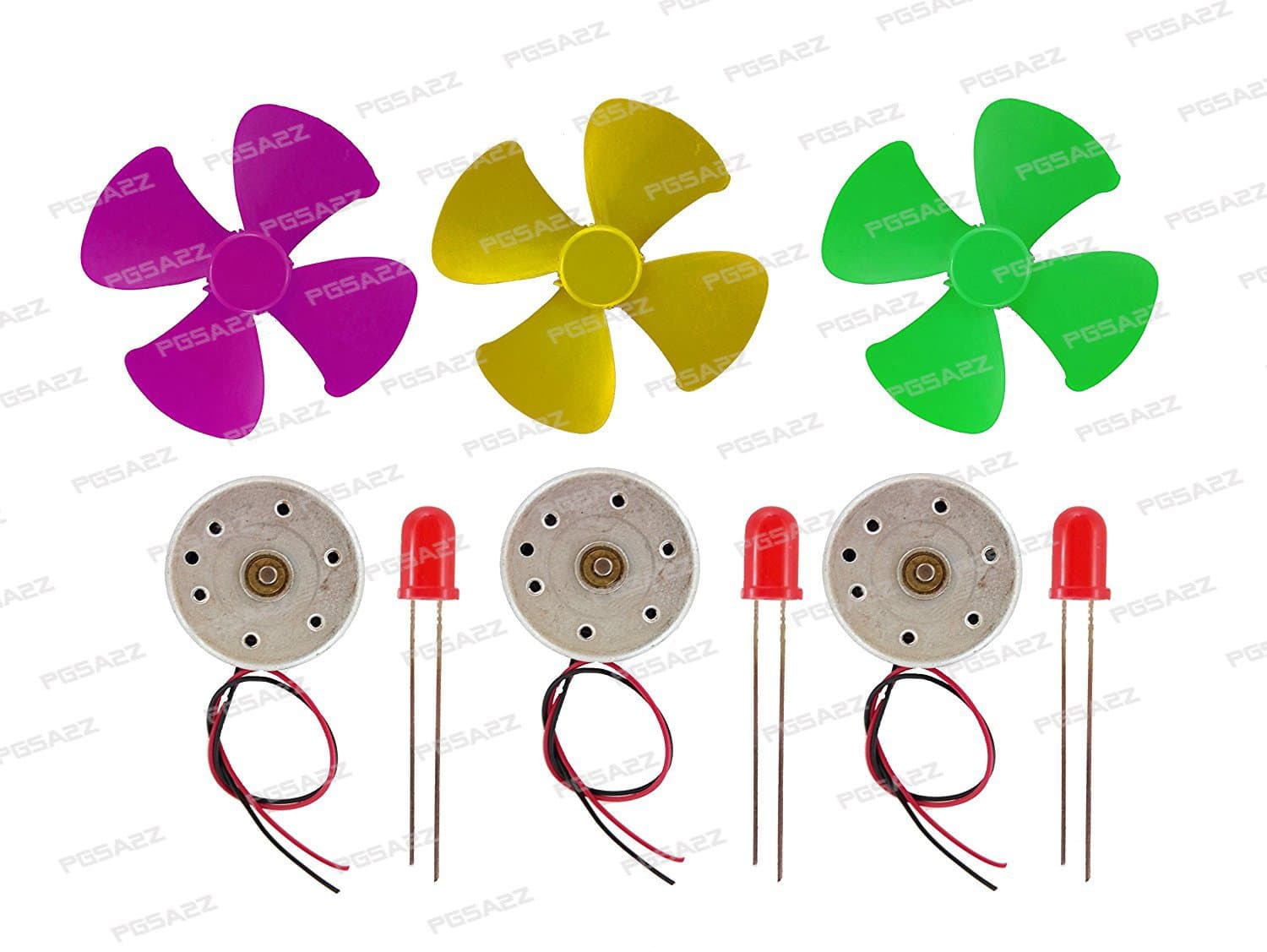 3 V Generator Dynamo Motor and Fan and 3 Red LED (Medium) -Set of 3