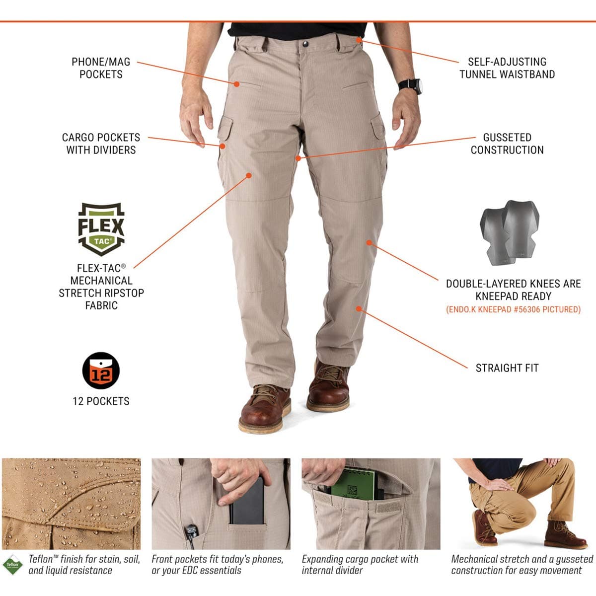 5.11 Tactical Men's Stryke Operator Uniform Pants w/Flex-Tac Mechanical Stretch, Style 74369