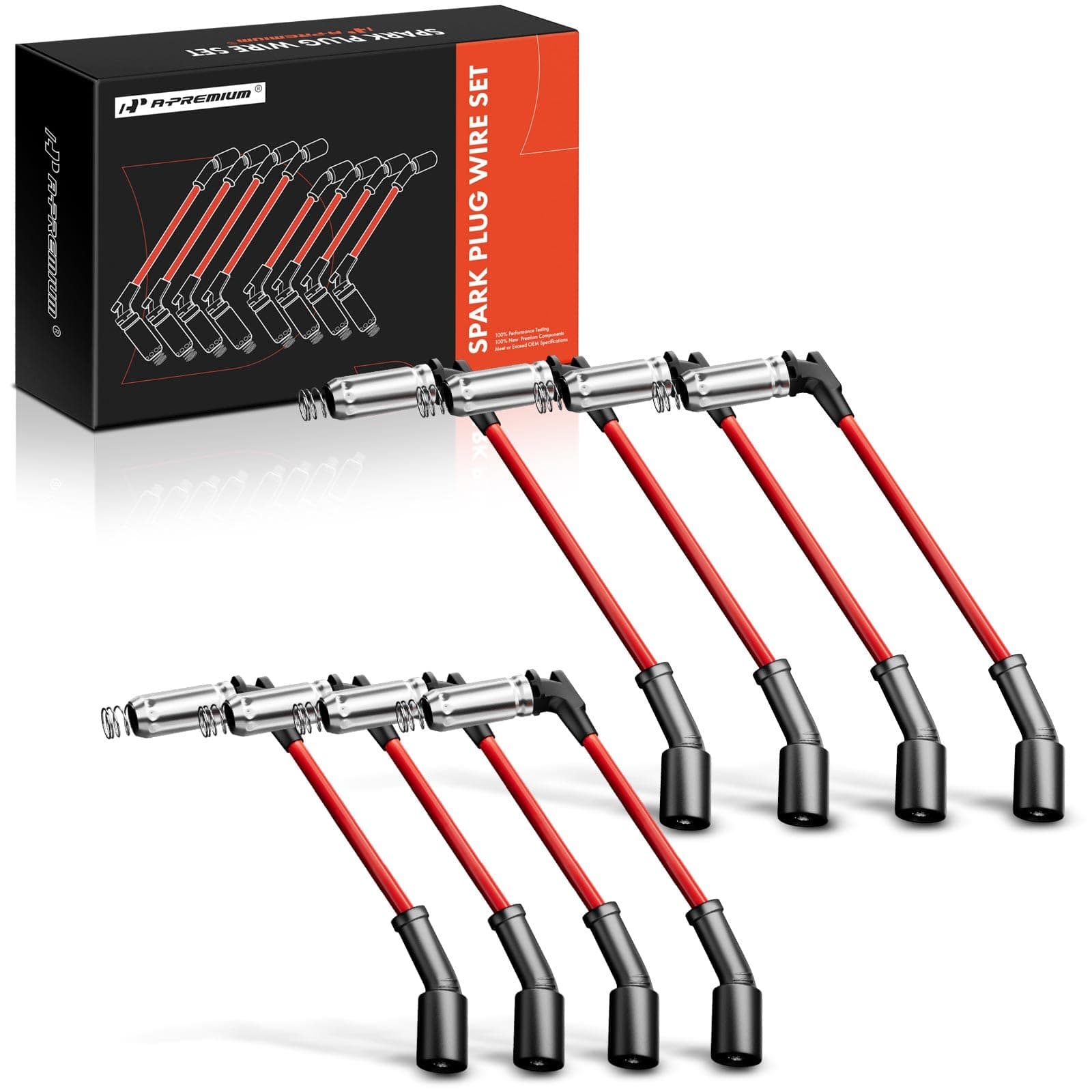 A-Premium High Heat Spark Plug Ignition Wires Set of 8 Compatible with Chevrolet Chevy GMC Silverado Suburban Sierra Tahoe Yukon - V8 Engine