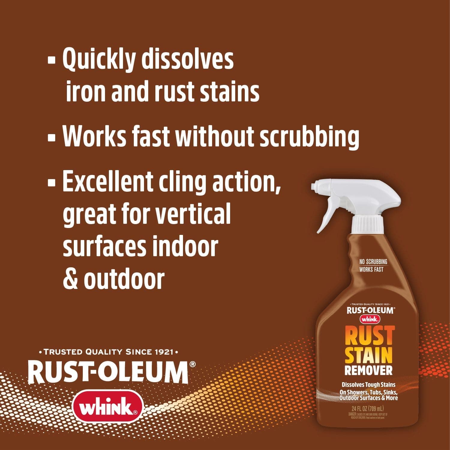 Rust-Oleum Whink Rust Stain Remover | Heavy-Duty Iron Stain Remover Foaming Spray with Excellent Cling for Toilets, Showers, Sinks, Outdoor Siding | 24 oz | 4 Pack