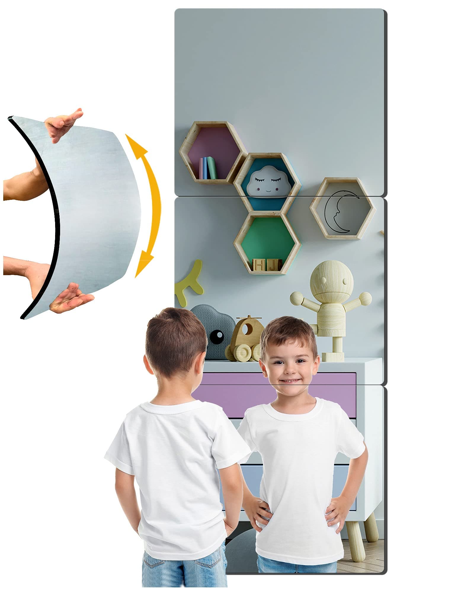 Unbreakable Acrylic Full Length Mirror for Wall Mounted, Full Body Mirror for Kids, Plastic Safe Shatterproof, Extra Thick 1/8", 12" x 12" x 4 PCS, Workout Mirrors for Home Gym, Bedroom Over The Door