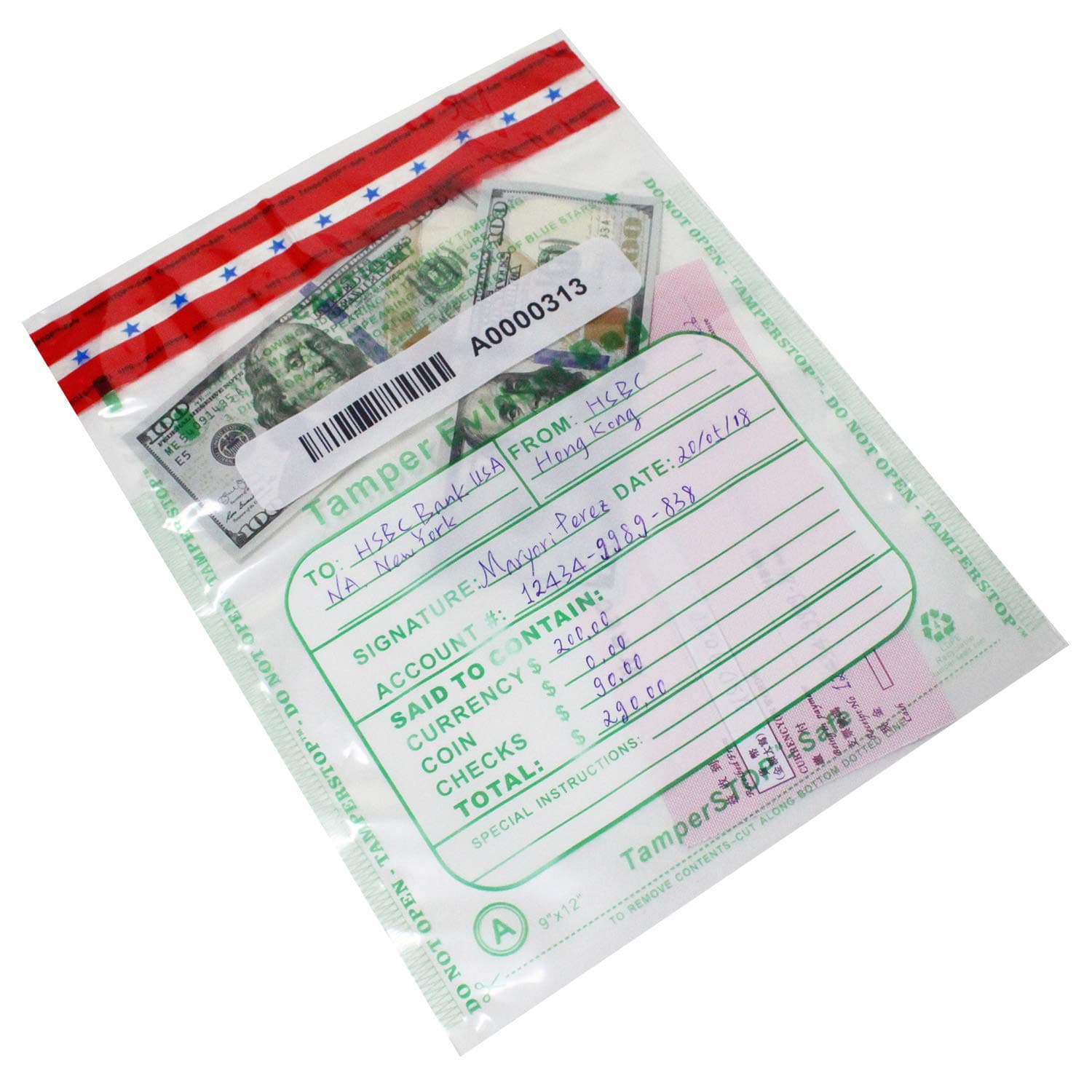 100% Safe Level 4 Security Bank Tamper Evident Plastic Cash Deposit Bags (Clear, 9"x12" x 2.75mil, 100 Bags per Box - TamperSeals)