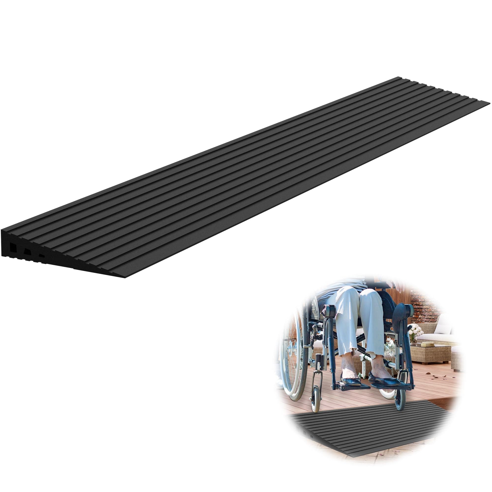 1" Rise Threshold Ramps for Doorways, 2000 Lbs Load Capacity, 35.5" Wide Natural Rubber Power Wheelchair Ramp is Adjustable and Cuttable for Doorways, Curb, Sweeper, Power Scooters, Bathroom