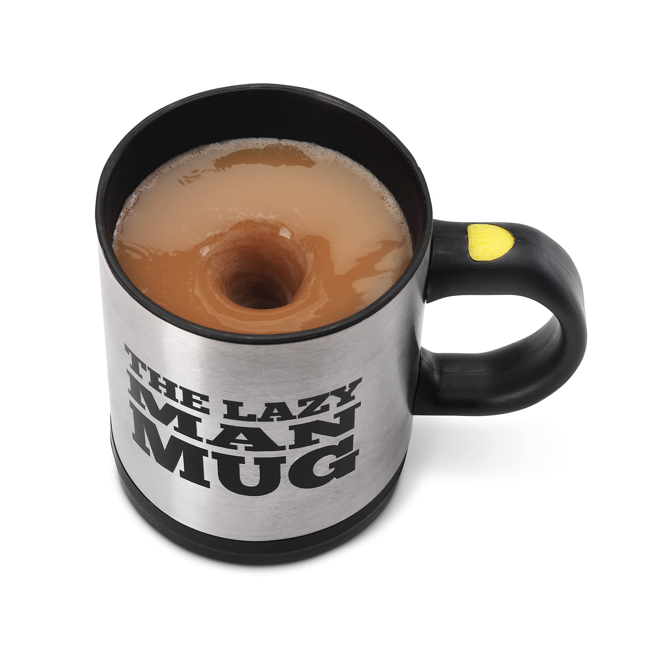 Ingenious Lazy Man Push Button Operated Self Stirring Mug with Steam Vented Lid
