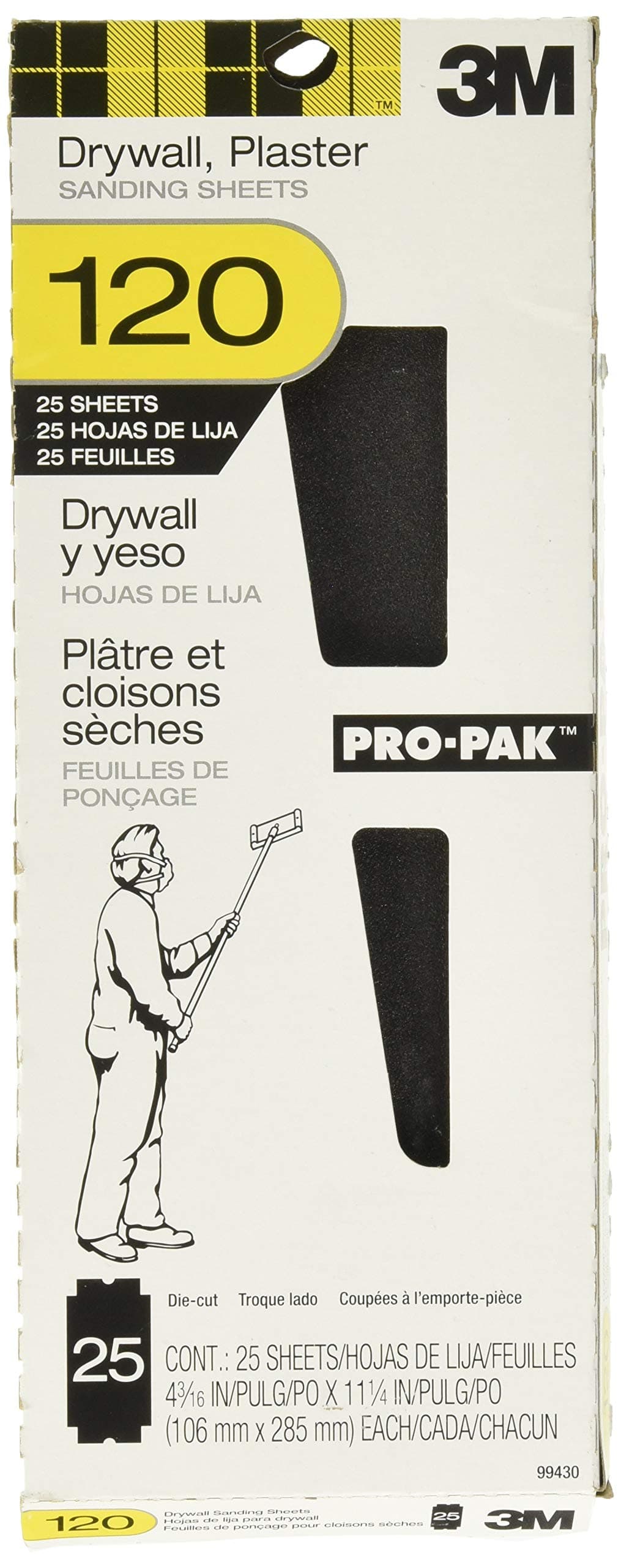 3MPro-Pak Drywall Sanding Sheets, 120C Grit, 4-1/5 by 11-1/4-in, 25-Pack