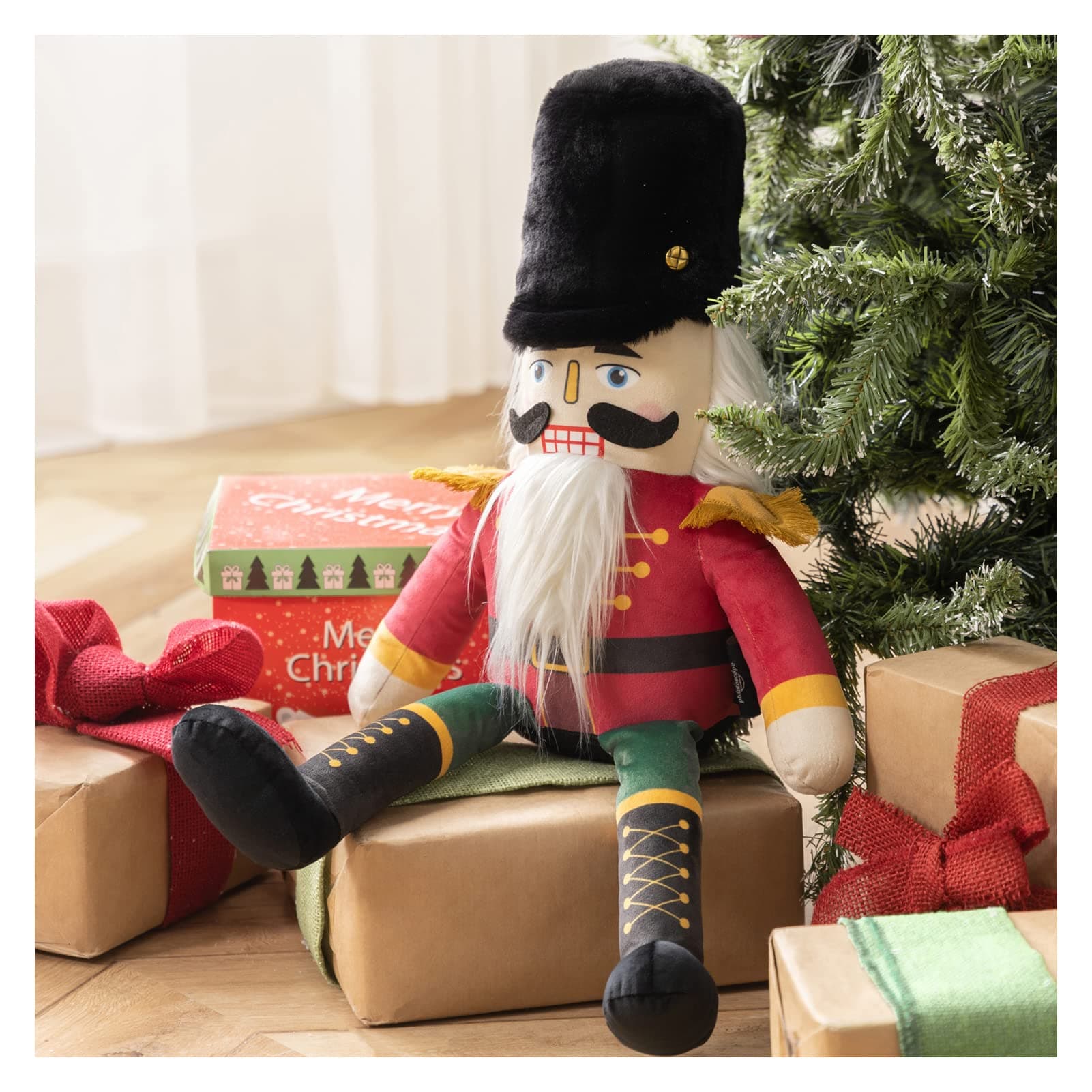 Phantoscope Nutcracker Throw Pillow Handcrafted Velvet Floor Pillow Couch Bed and Chair, Red 9 x 24 inches