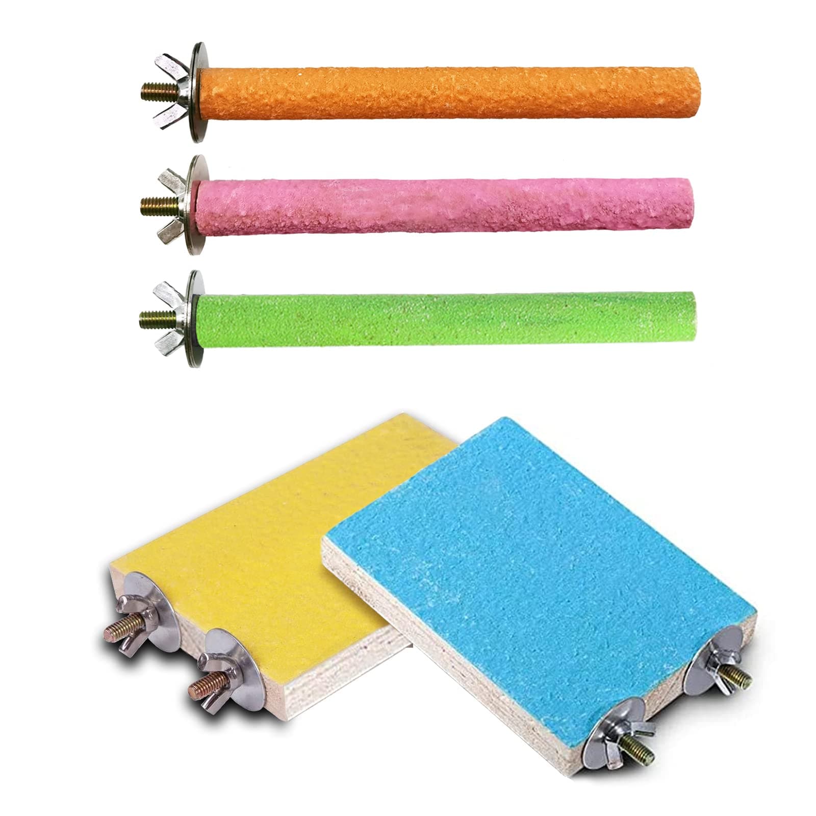 Hamiledyi 5 Pcs Parrot Perch Stand Natural Wood Bird Perch Stand Platform Paw Grinding Sticks Cage Accessories Exercise Toys for Budgies Parakeets Cockatiels Conures Lovebirds