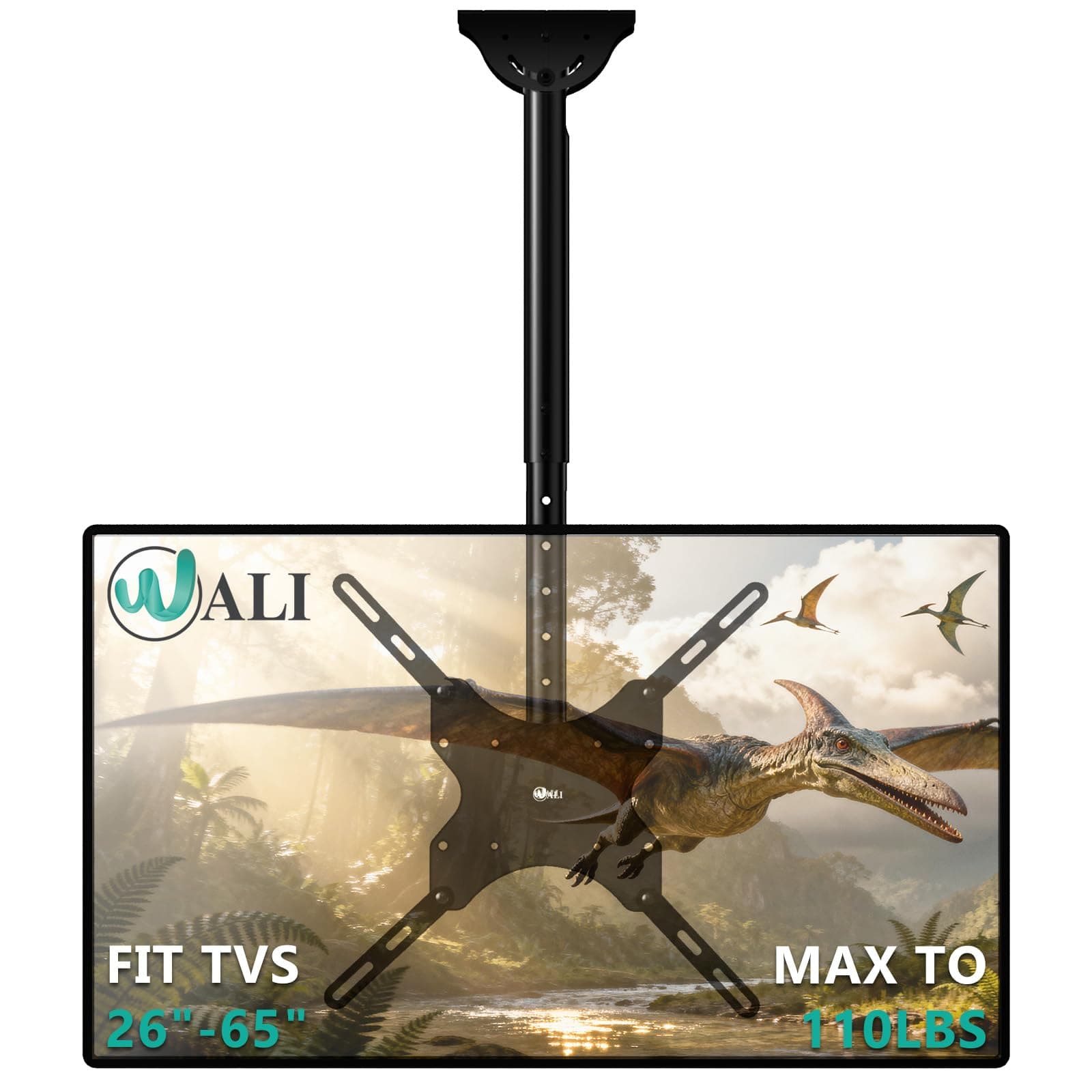 WALI Ceiling TV Mount for 26-65 Inch LCD LED OLED 4K TVs, Hanging Pole Ceiling Mount TV Bracket Up Down, TV Ceiling Mounts for Gym Patio Gazebo, up to 110 lbs, Max VESA 400x400mm (CM2665), Black