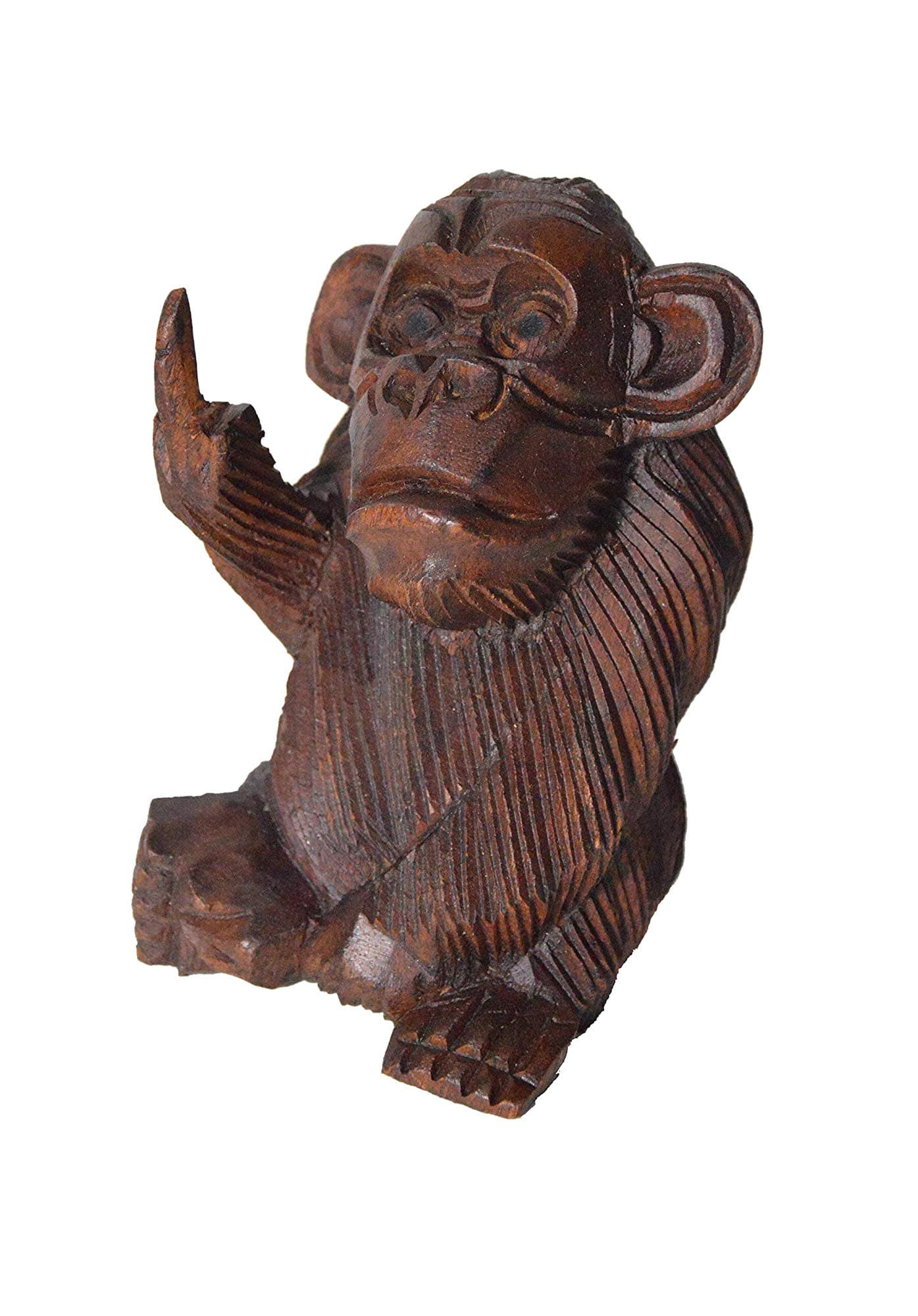 OMA Rude Monkey Flipping Bird Middle Finger Statue Solid Wood Hand Crafted