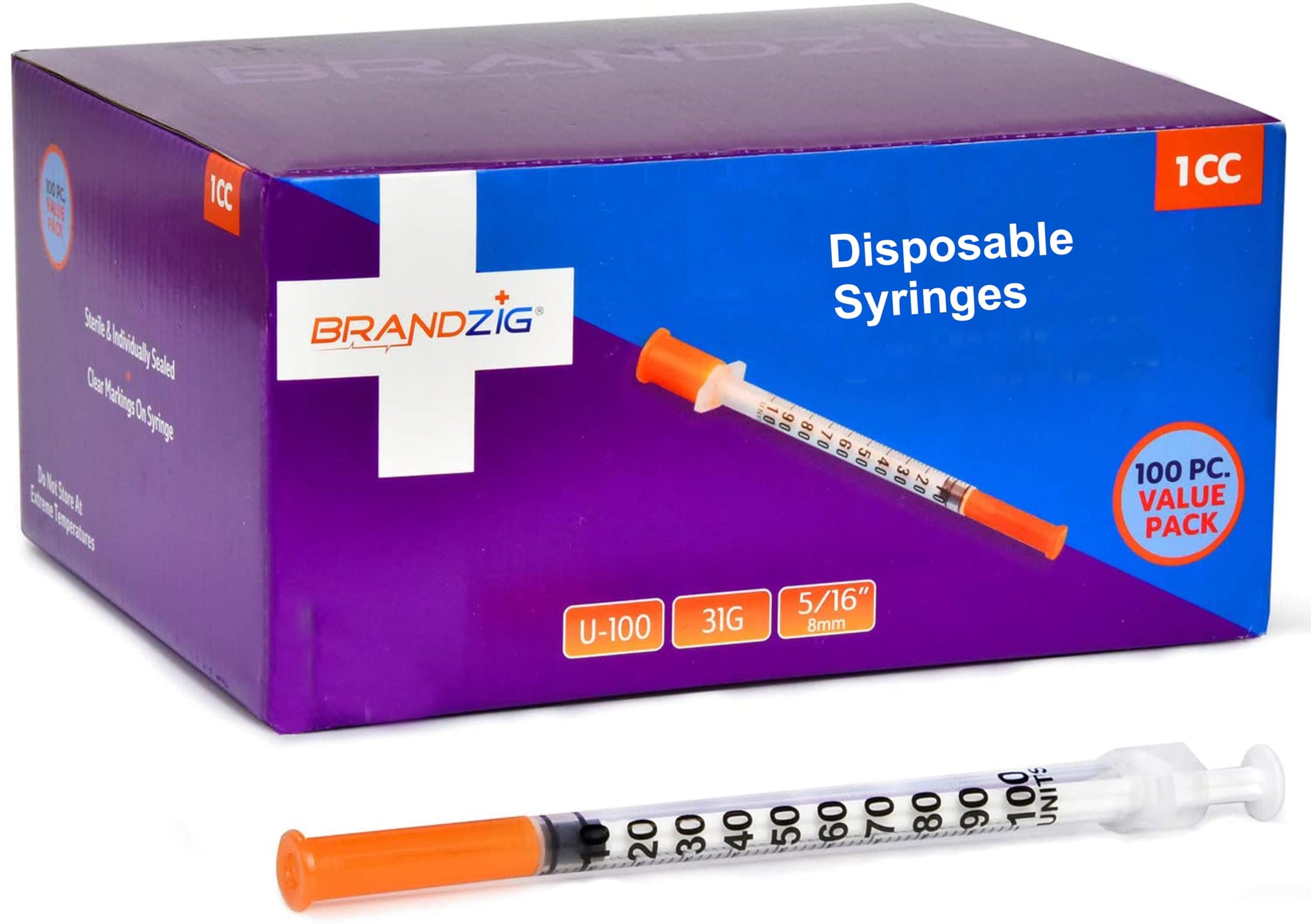 Brandzig Syringes 31G 1cc 5/16" 100-Pack