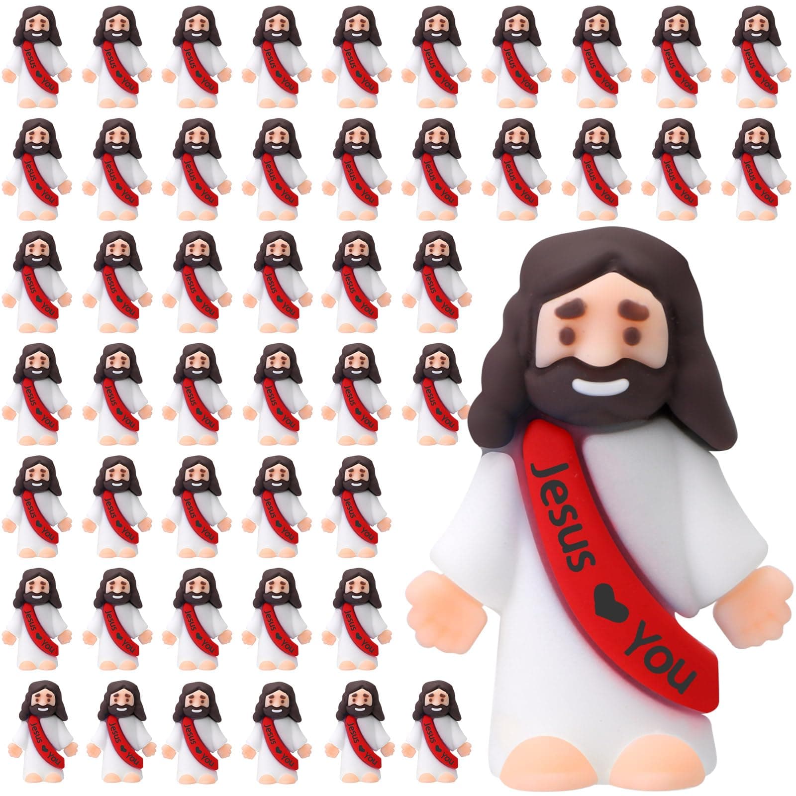 Bememo 50 Pcs Mini Jesus Figures Easter Jesus Loves You Christ Toys Little Christ Figures to Hide and Seek Sunday School Religious Party Favors Gift for Easter Egg Stuffers(Red)