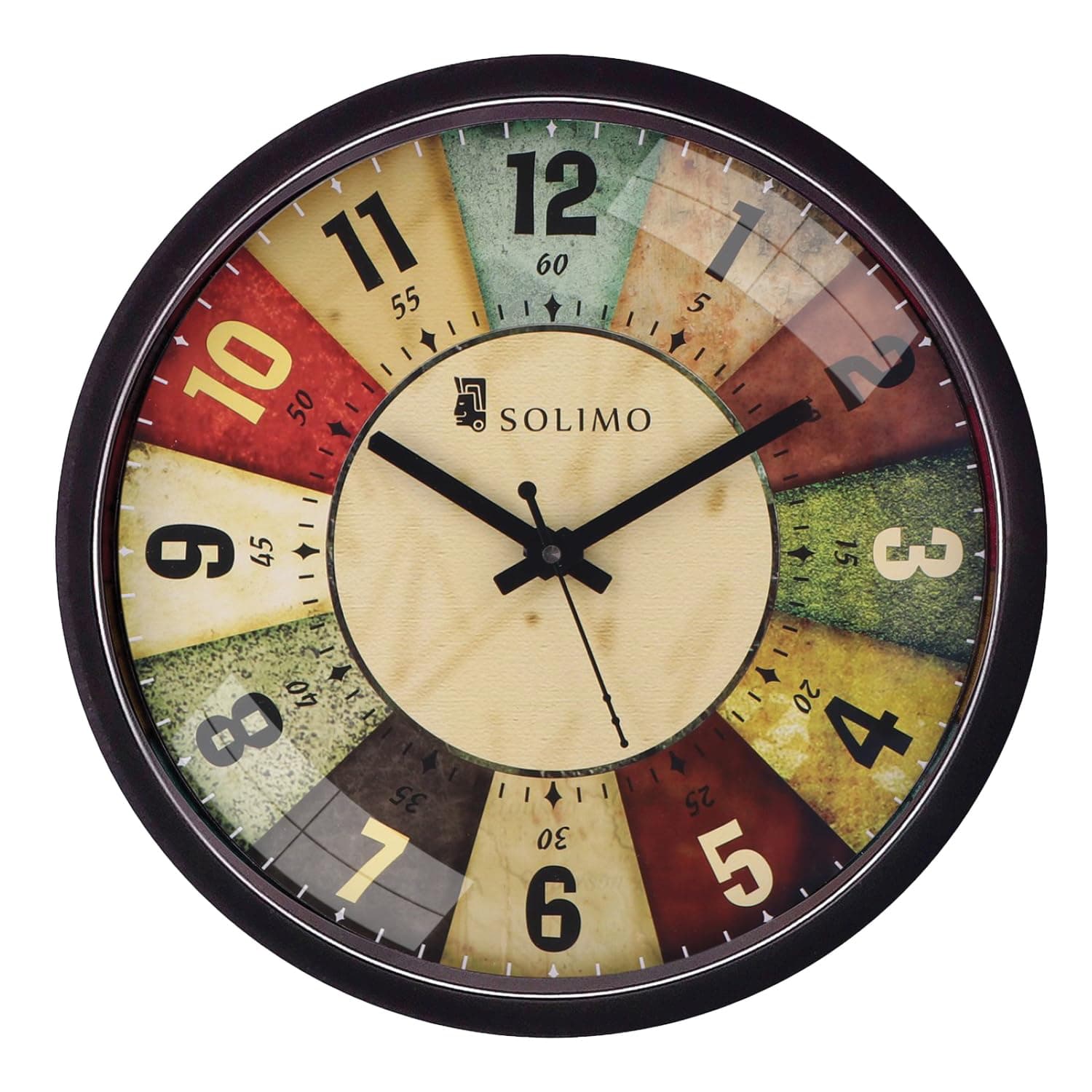 Amazon Brand - Solimo 12-inch Plastic & Glass Analog Wall Clock - Classic Roulette (Silent Movement, Black Frame)