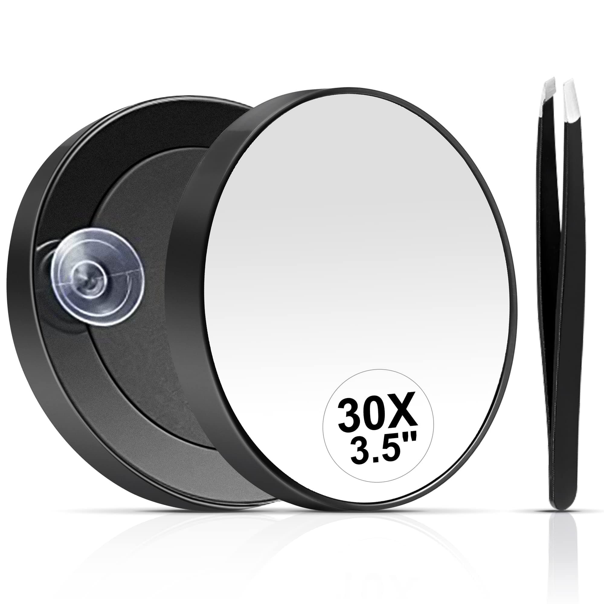MIYADIVA 30X Magnifying Mirror, Small Magnifying Mirror with Suction Cup and Tweezers, as a Travel Makeup Mirror, Compact 3.3 Inch Eyebrow Plucking Mirror Set