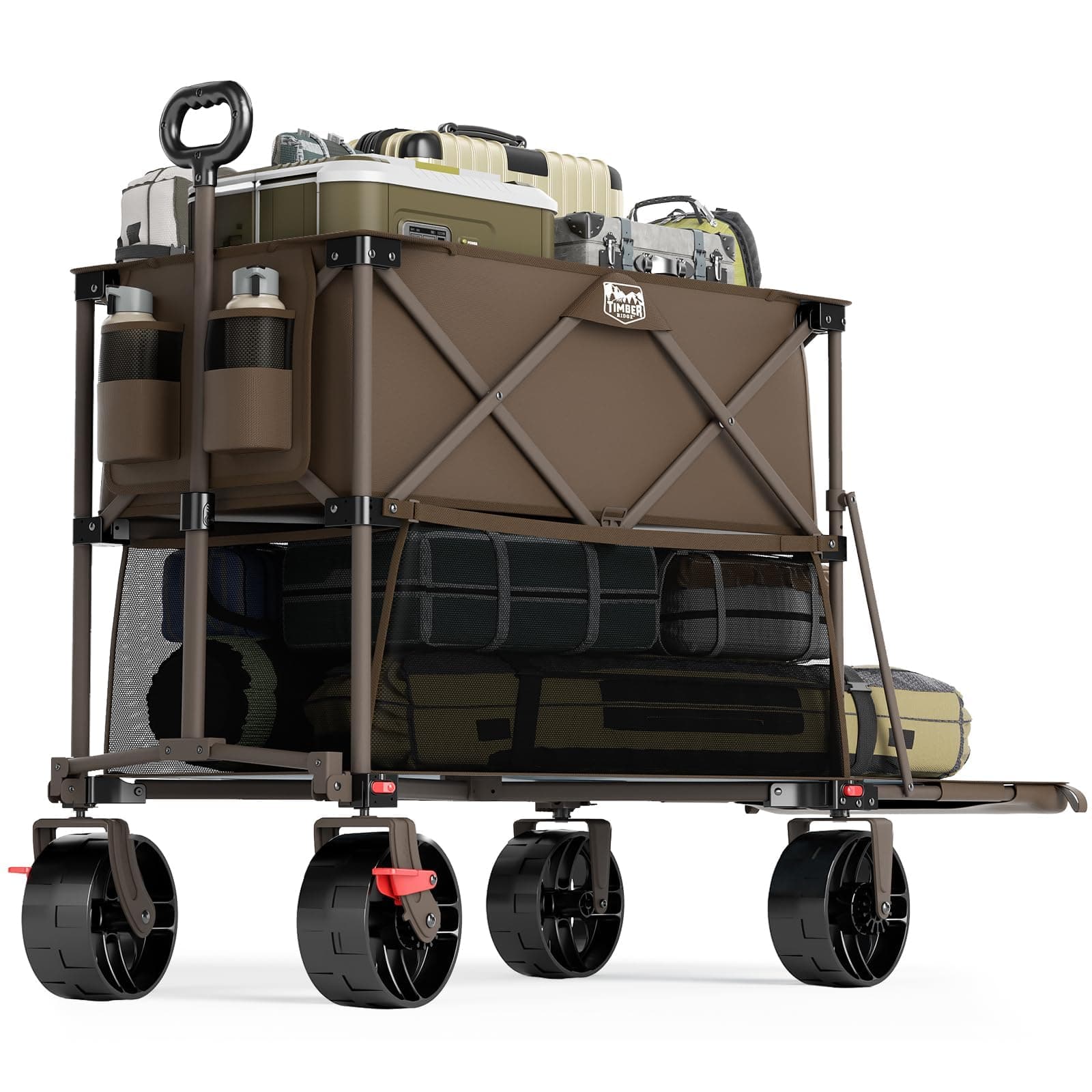 TIMBER RIDGE 400L Large Capacity Folding Double Decker Wagon with Brakes, 54" Extra Long Extender Wagon Cart, 450lbs Heavy Duty Collapsible Cart, All-Terrain Big Wheels for Camping, Sports, Shopping