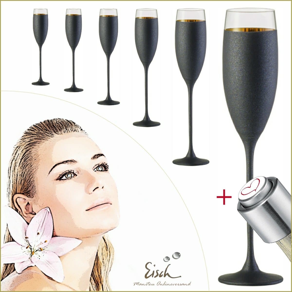 Eisch Champagne Gold/Black – Pack of 6 – eisch 180 ml + + + 2 Exclusive Free Products + Champagne Glass Flutes Champagne Flute Champagne Flute Glasses Champagne Glass Champagne Flutes Gold Plating Real Gold Gold Finish Exclusive Top Quality Unusual Slim Thin Festive Brand Elegant Crystal Glass Wedding Groom Luxury Hand-Made Luxury Polished Engraved Handmade Handmade Hand Made Vaten Tins Day Engagement