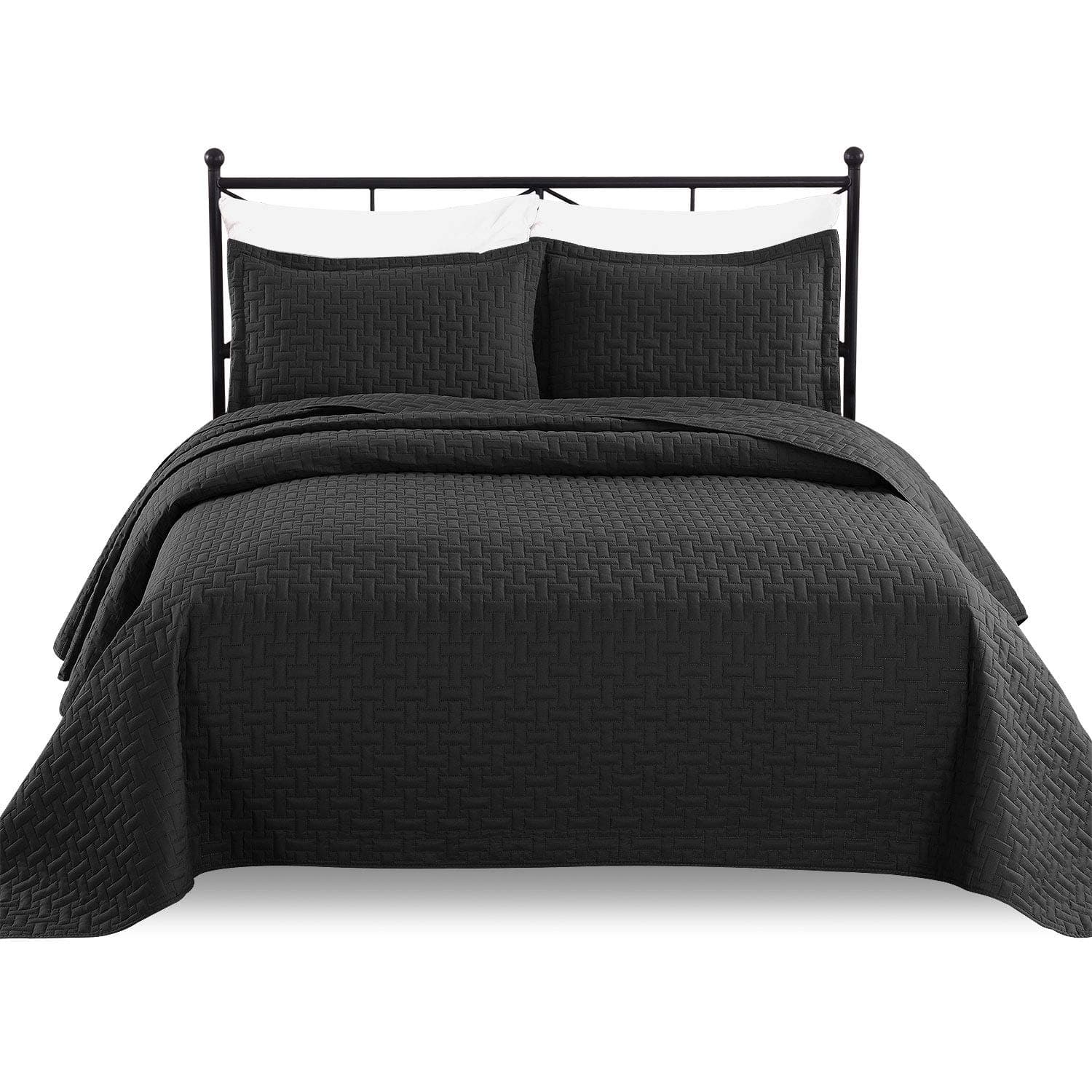 Full/Queen , Black : Luxe Bedding 3-piece Oversized Quilted Bedspread Coverlet Set (Full/Queen, Black)