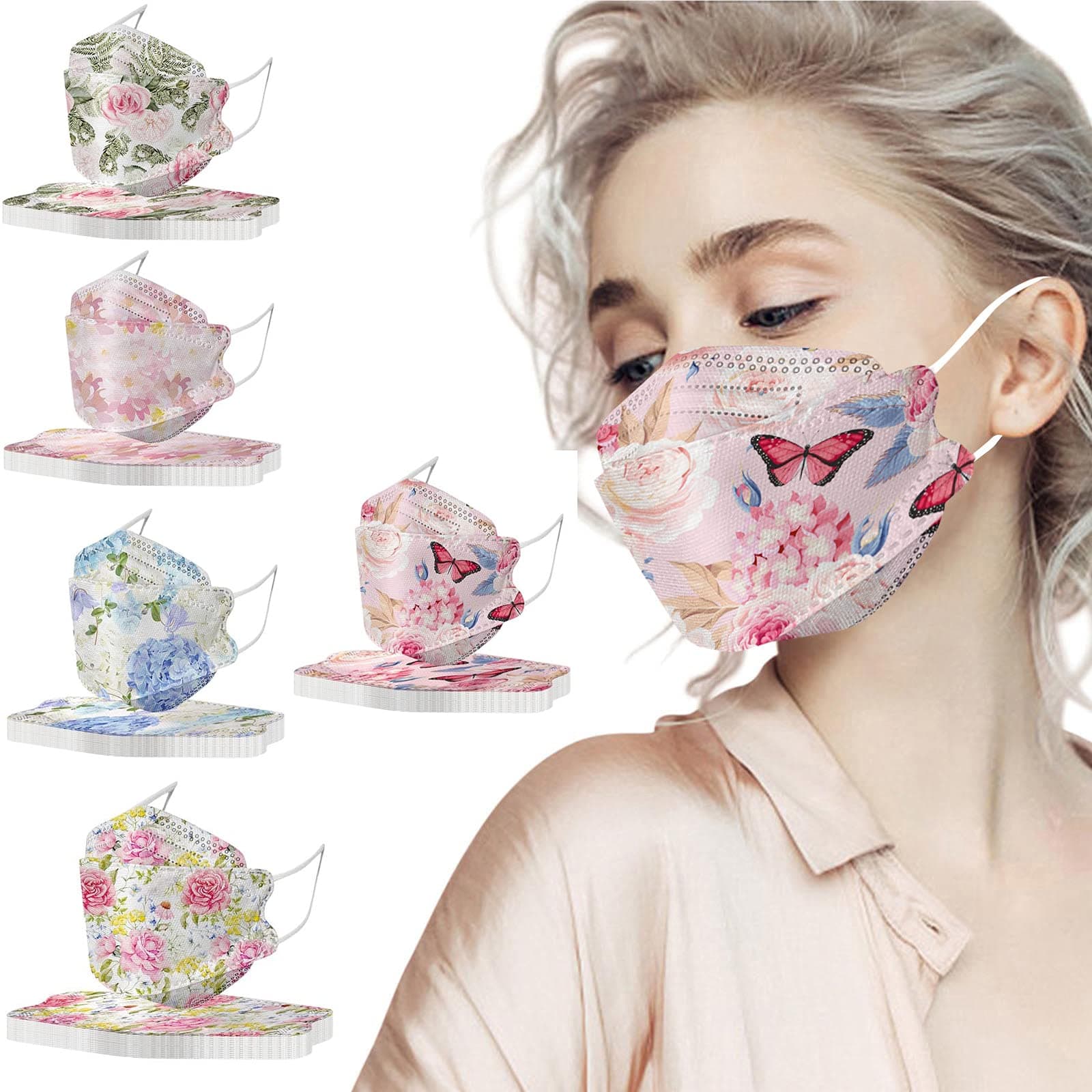 50 Pack Adults KF_94 Protective Face_Masks with 4D Designs, Breathable 4 Ply Disposable FaceMask with Nose Wire for Women Men (Mix Color #06)