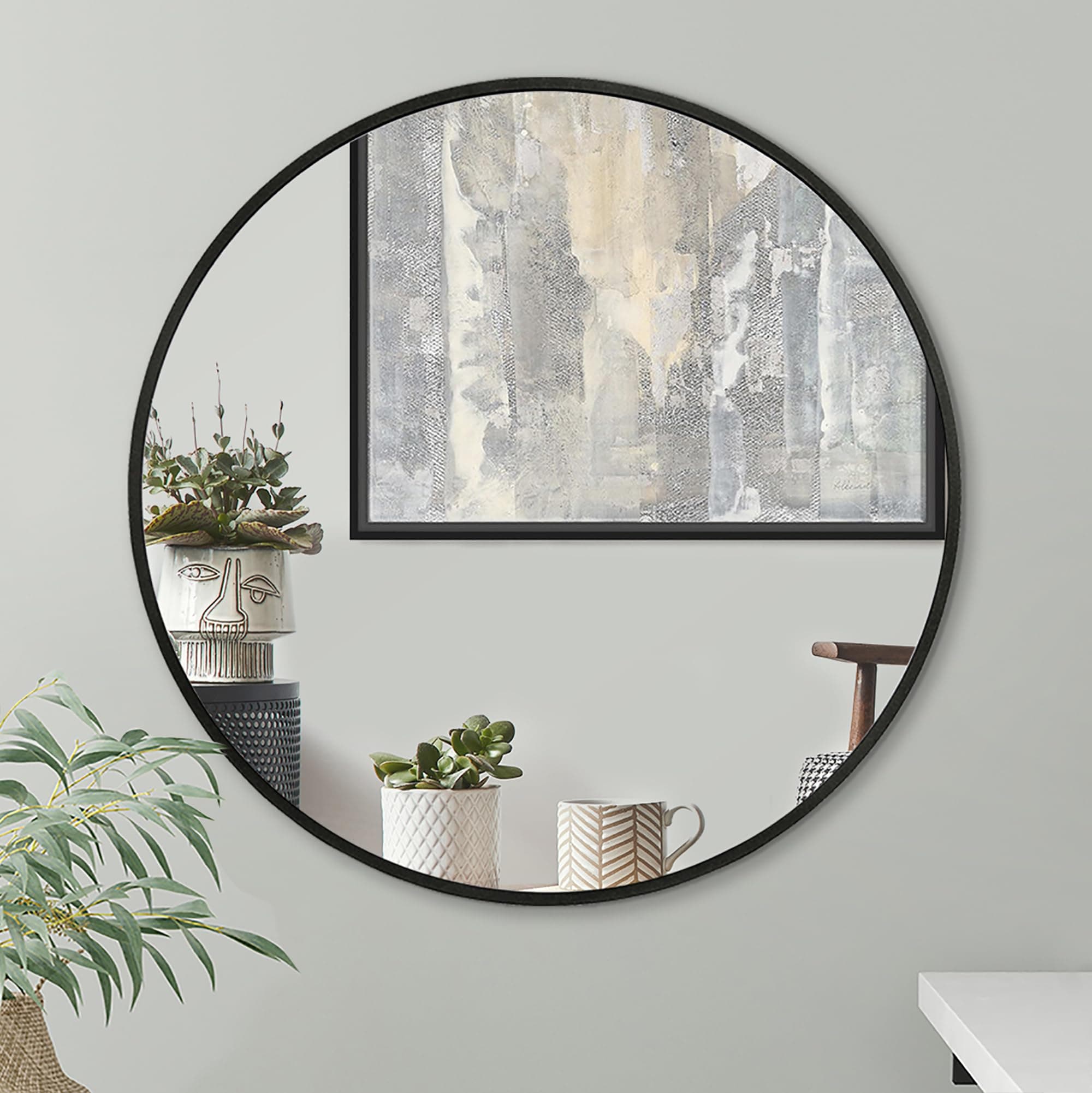 Americanflat 31" Round Mirror - Hanging Mirrors with Aluminum Frame - Modern Mirror for Bathroom, Bedroom, Living Room - Mirrors for Wall Display and Home Decor - Black
