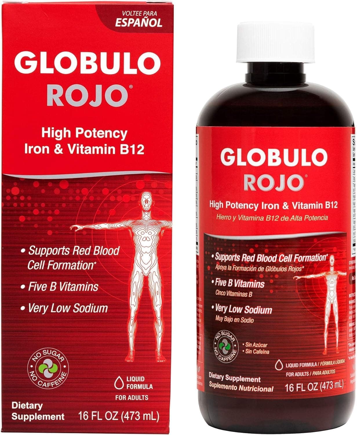 Globulo RojoIron Supplement - Liquid Dietary Supplement with High Potency Iron & B Vitamins (Vegan) (1 Pack)