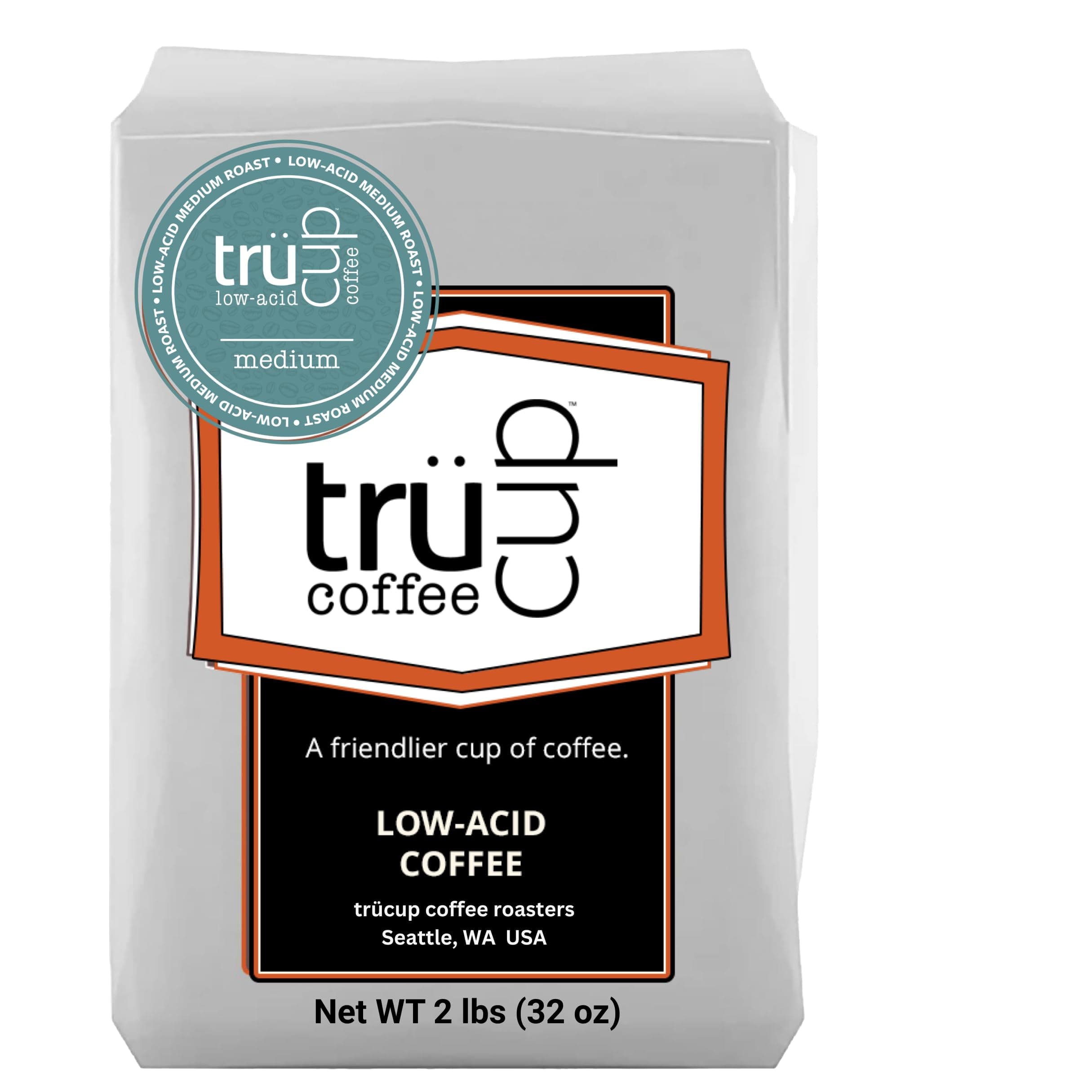 trücup Low Acid Coffee, Ground Coffee Medium Roast - Coarse Ground 2 LB, Natural Water&Steam Process 60% Less Acid, Stomach-Friendly Rich in Antioxidants