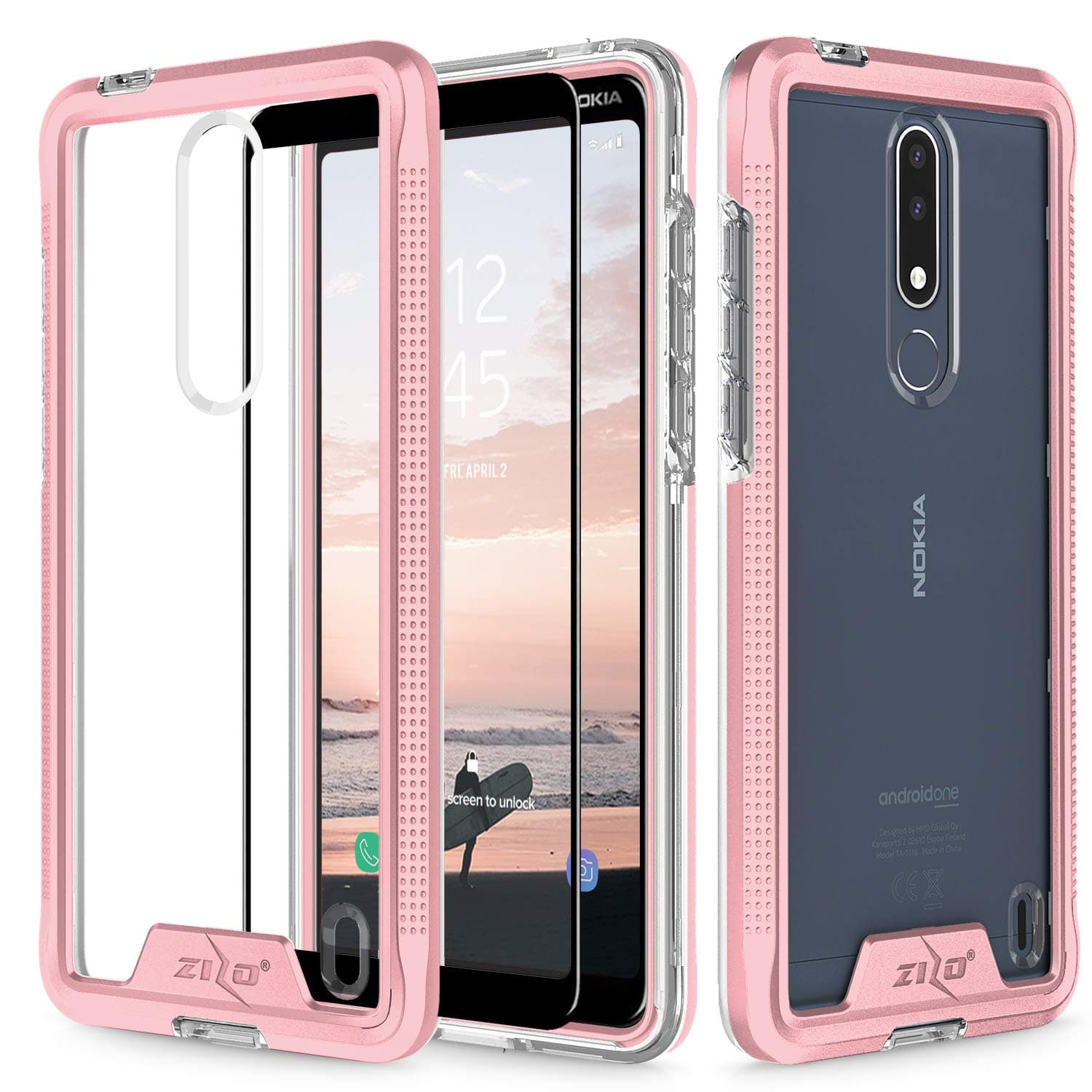 Zizo Ion Series Compatible with Nokia 3.1 Plus Case Military Grade Drop Tested with Tempered Glass Screen Protector Rose Gold Clear