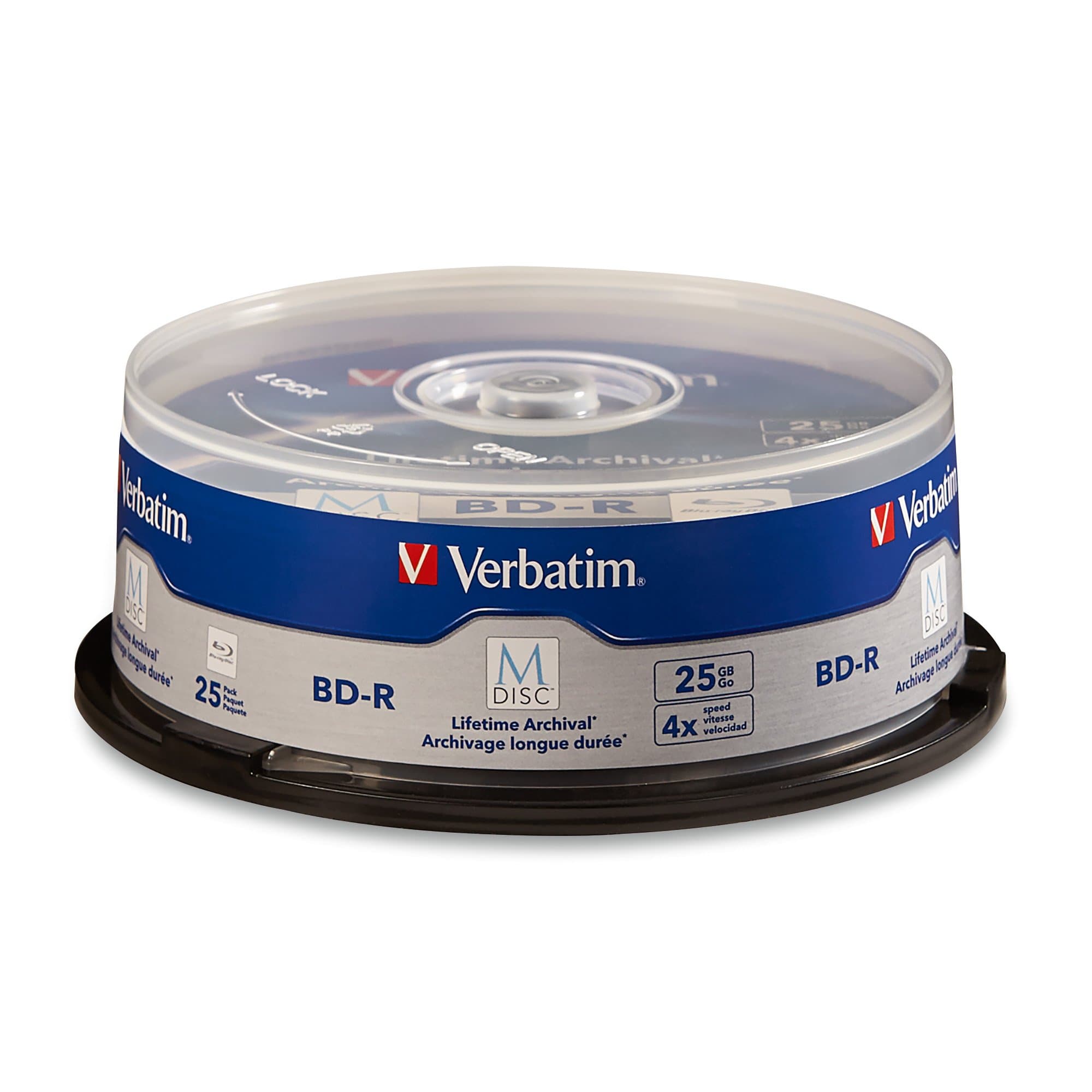M DISC BD-R 25GB 4X with Branded Surface Blank Blu-Ray Recordable Media – 25pk Spindle