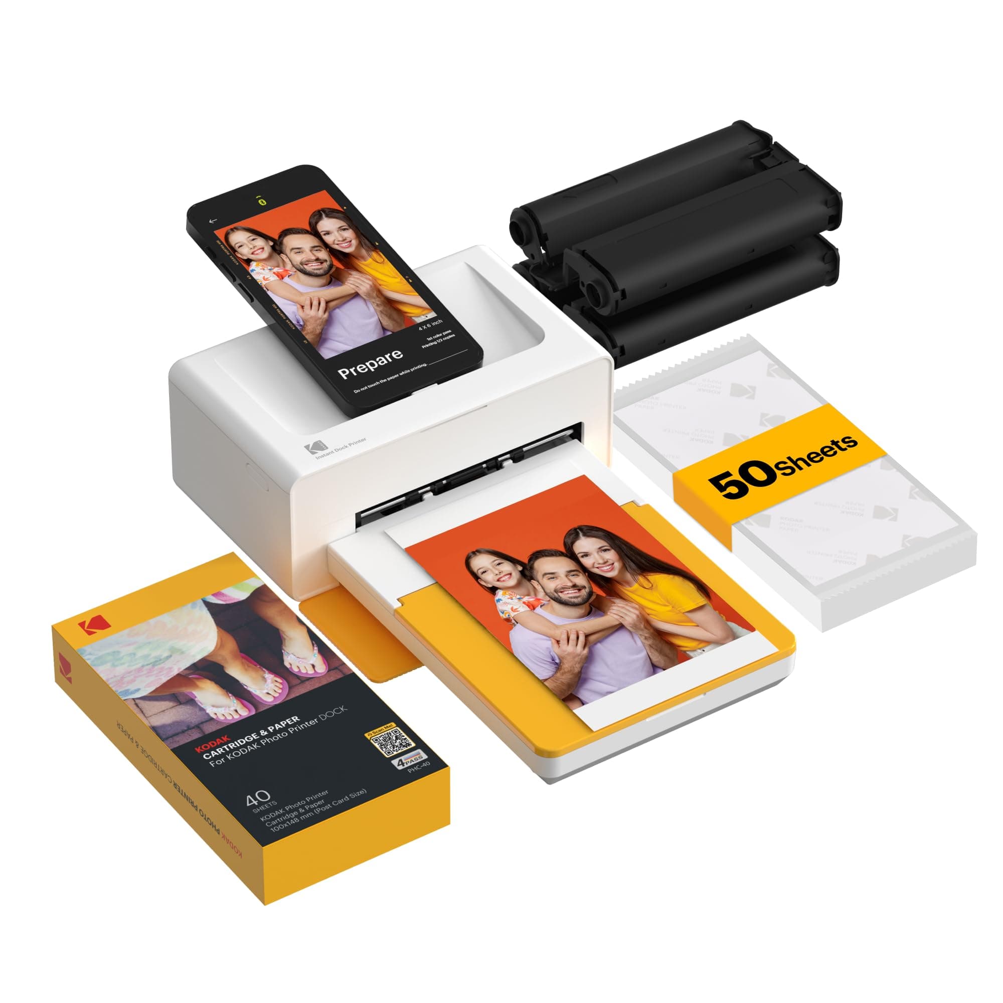 Dock Plus 4PASS Instant Photo Printer (4x6 inches) + 90 Sheets Bundle (10 Initial Sheets + 80 Sheet Pack)