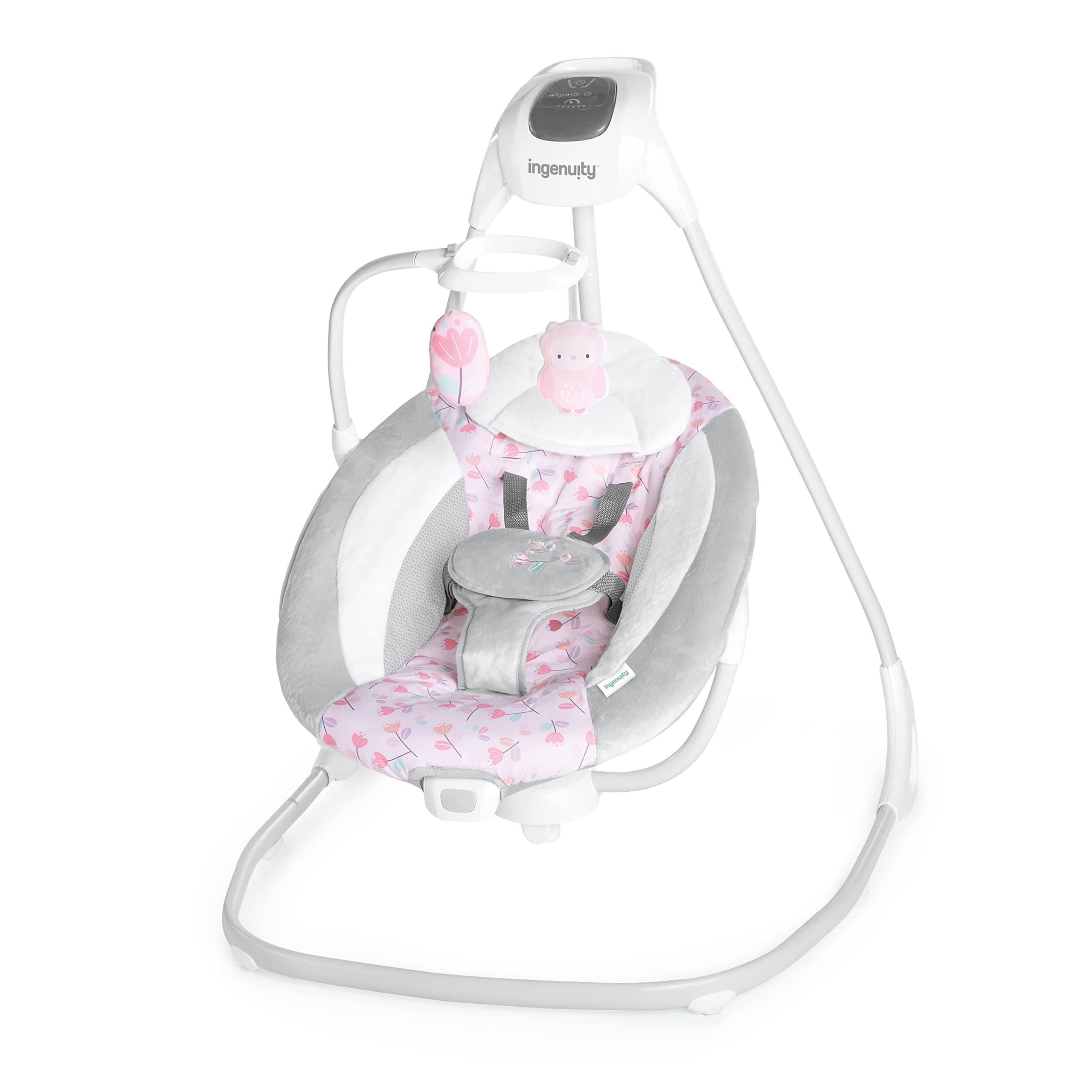 SimpleComfort Lightweight Compact 6-Speed Multi-Direction Baby Swing, Vibrations & Nature Sounds, 0-9 Months 6-20 lbs (Pink Cassidy)