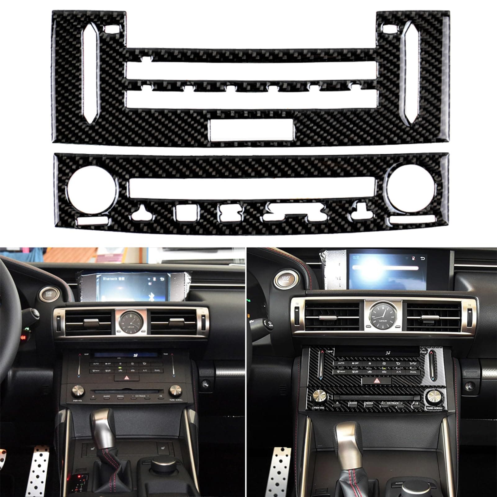 NVCNX Car Dashboard CD Panel Dash Cover Decal Compatible with Lexus IS250 2014 2015 / IS200t 2016 2017 / IS300 2016-2020 / IS350 2014-2020 Carbon Fiber Interior Trim Accessories Black - A