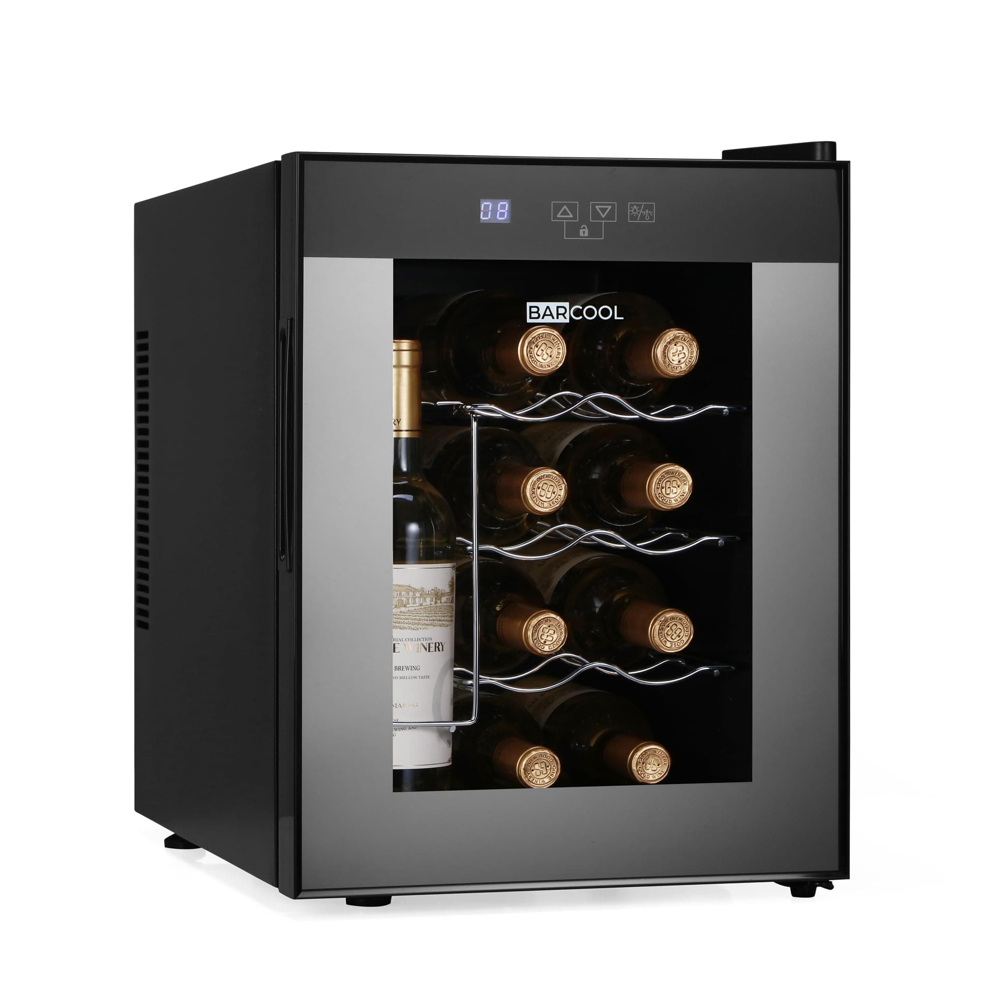 Barcool VINO12 – Table-Top Wine Fridge Black | 5-18°C | Wine Cooler | LED + Digital Display | Glass Door Drinks Cellar | Single-Zone