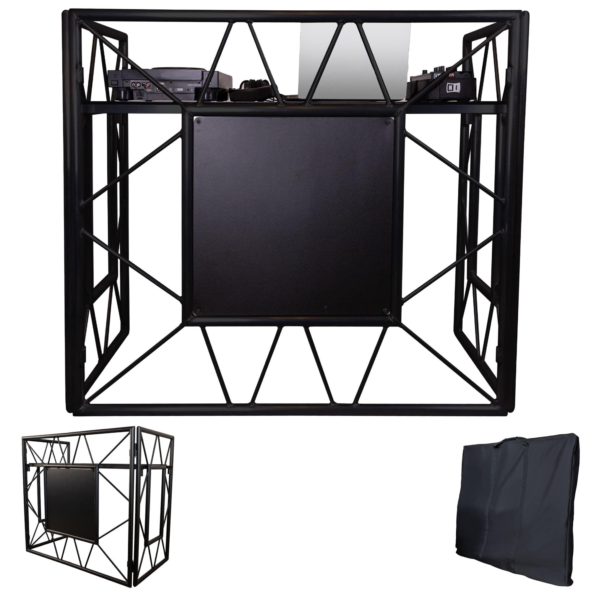 DJ Booth Stand | DJ Booth Table | Portable DJ Booth for The Ultimate Party | Foldable DJ Stand | Optimal Tablespace for All Your DJ Equipment | DJ Stand with Black Table