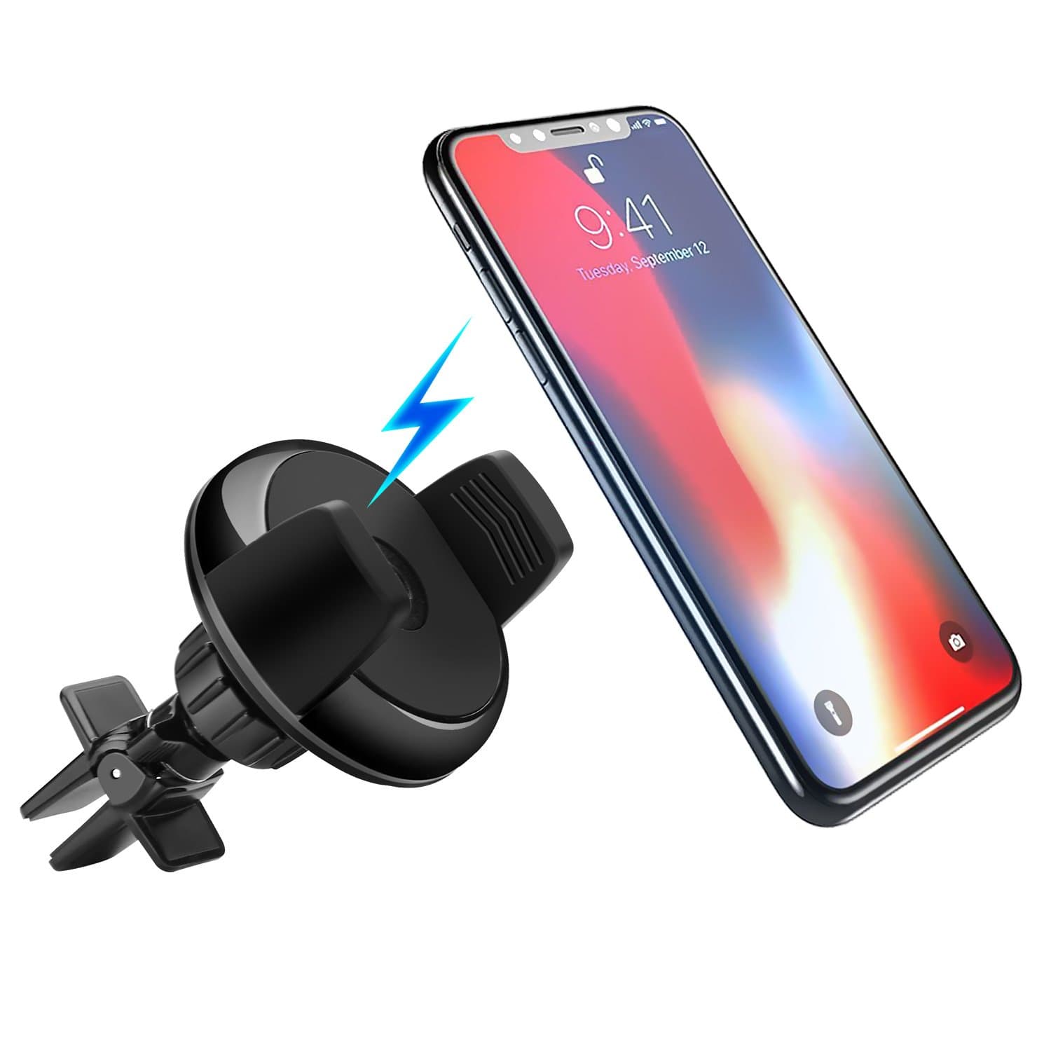 Wireless Charging Car Mount, 2 in 1 Car Air Vent Phone Holder Qi Wireless Charger, 360° Full Rotation Wireless Charger Stand for iPhone X/8/8 Plus, Samsung S8/ S8 Plus/ S7 and Other QI-Enable Devices