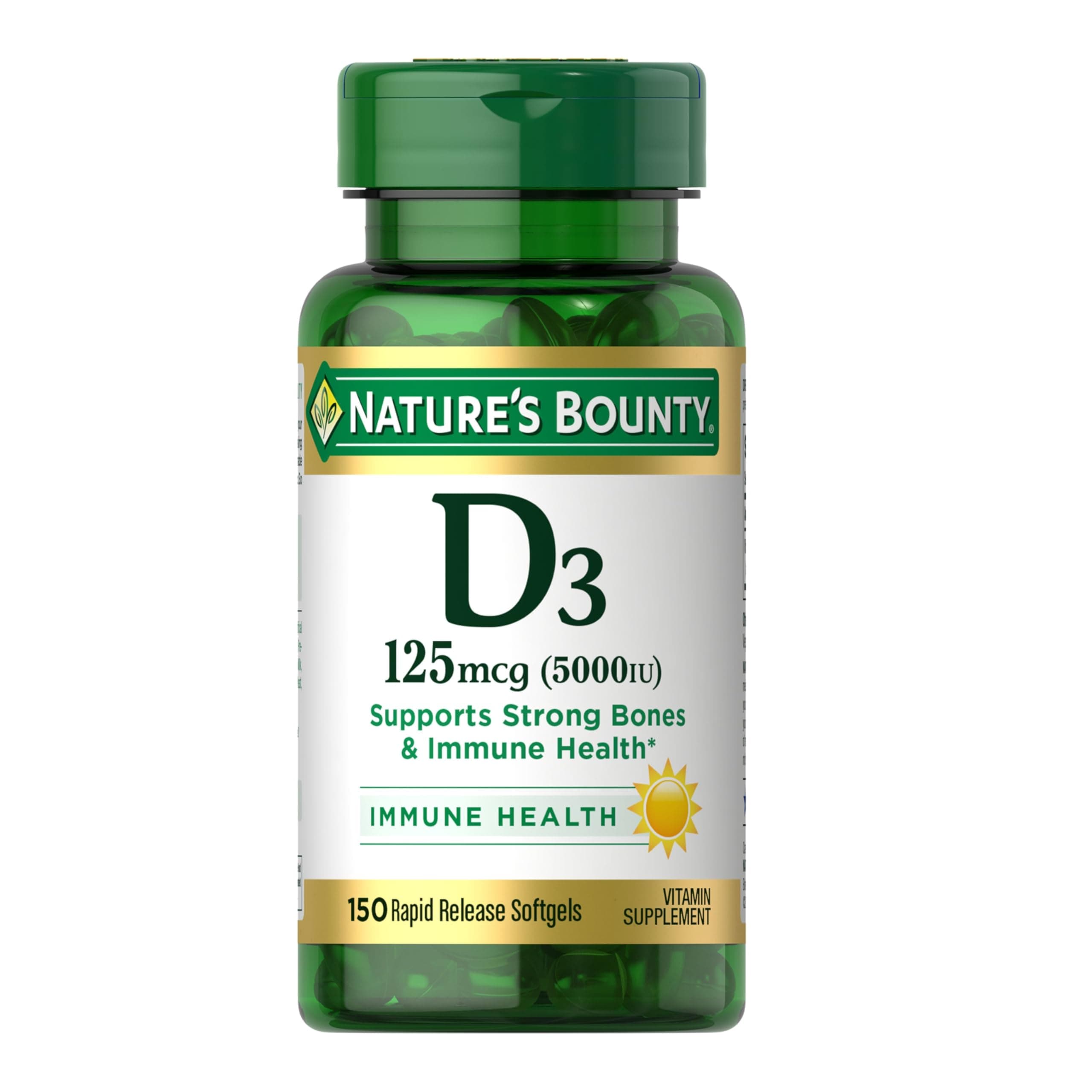 Nature's Bounty Vitamin D3 5000 IU Softgels, Rapid Release, Immune Support, Vitamin D Supplements, 150 Ct
