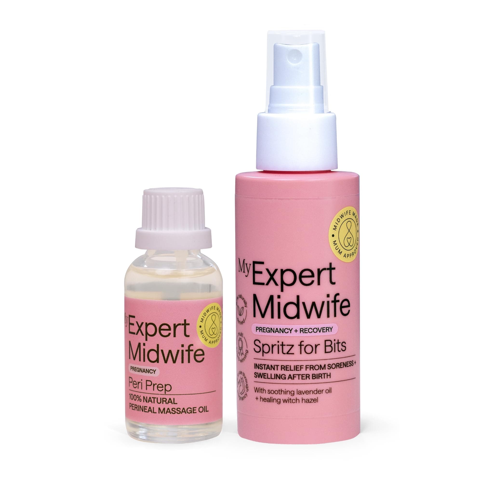 My Expert Midwife Just For Bits - Birth Prep & Recovery Duo with Spritz for Bits Postnatal Relief Perineal Spray and Peri Prep Your Bits Perineal Massage Oil (Pack of 2)