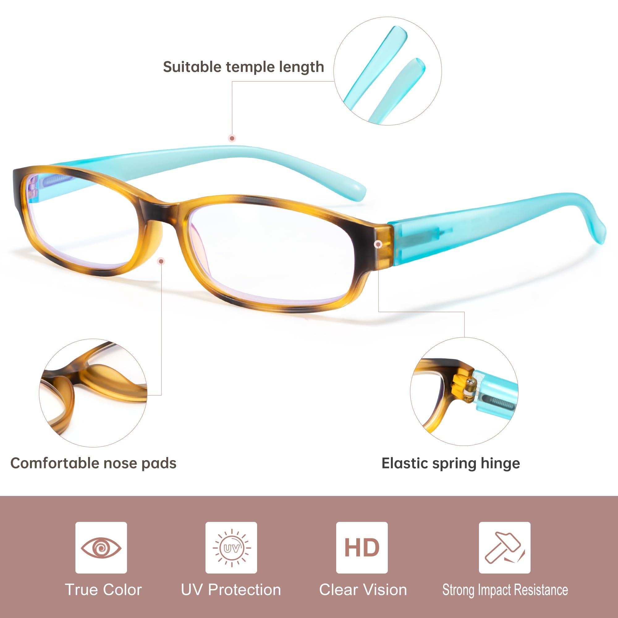 EYEGUARD 4 Pack Blue Light Reading Glasses for Women Computer Readers Fashion Spring Hinge Eyeglasses 1.50