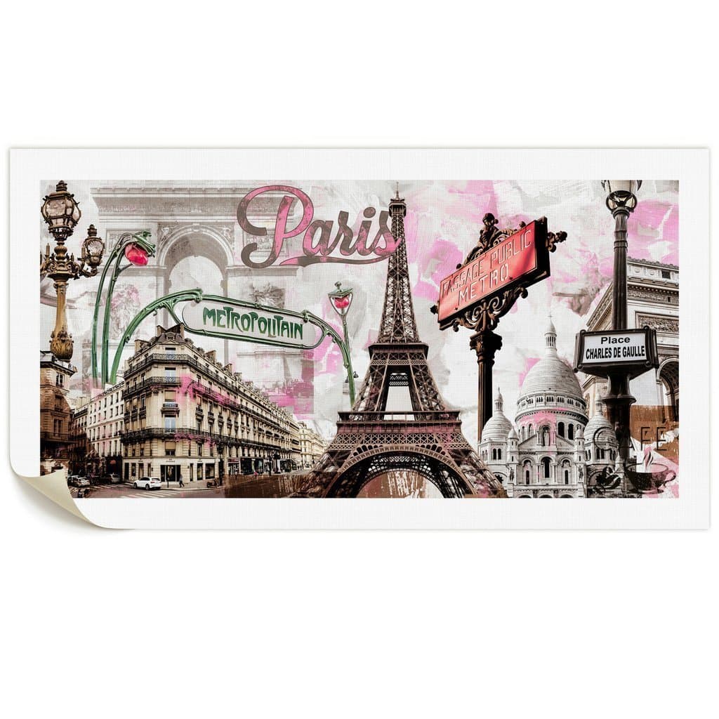 DongLin Art-Modern Wall Art Pink Paris Eiffel Tower Decor Romantic City Paintings Poster Prints On Canvas Framed for Living Room Christmas Day gift (24 x 48 inch, unframe: Pink Paris)