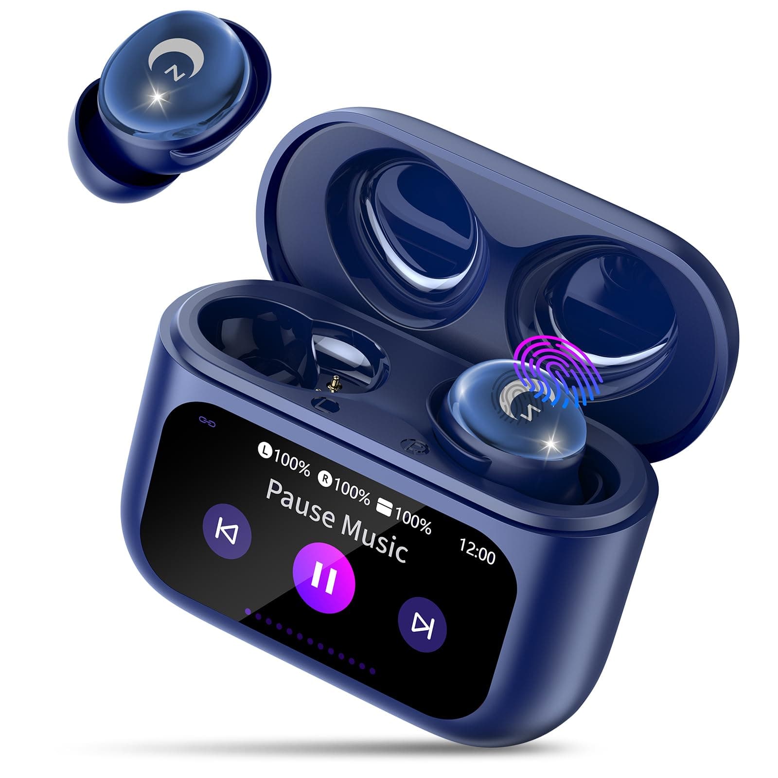 Wireless Earbuds with Smart Touch Screen, Mini Sleep Earbuds Bluetooth 5.4 Headphones In Ear with Noise Cancelling Mic, 48H Bass Stereo Ear Buds, 5 EQ Modes/IP7 Waterproof Earphones Blue