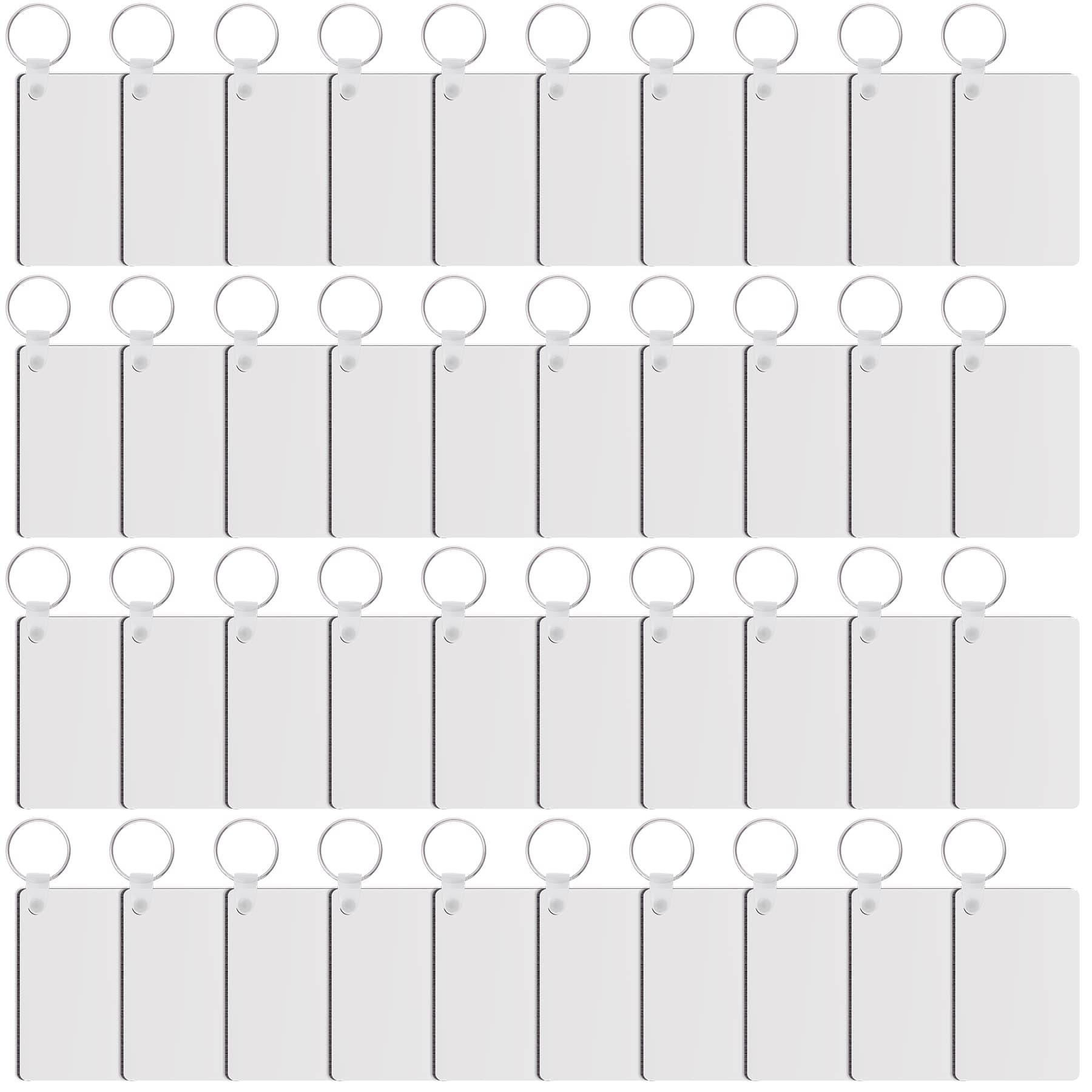 Duufin 120 Pcs Sublimation Keyring Blanks Set with Rectangle Heat Transfer MDF Blanks Key Rings and Plastic Retaining Clips for DIY and Craft, Double-Sided Printed