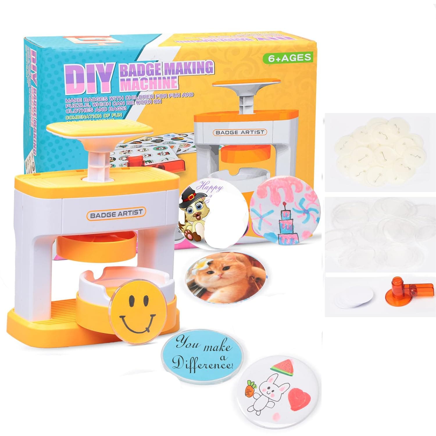 TERRIFI Badge Maker Machine, 55mm (2.16in) DIY Pin Button Maker Press Machine Badge Punch for Kids Press with Free 48pcs Button Parts & Pictures & Circle Cutter Installation-Free